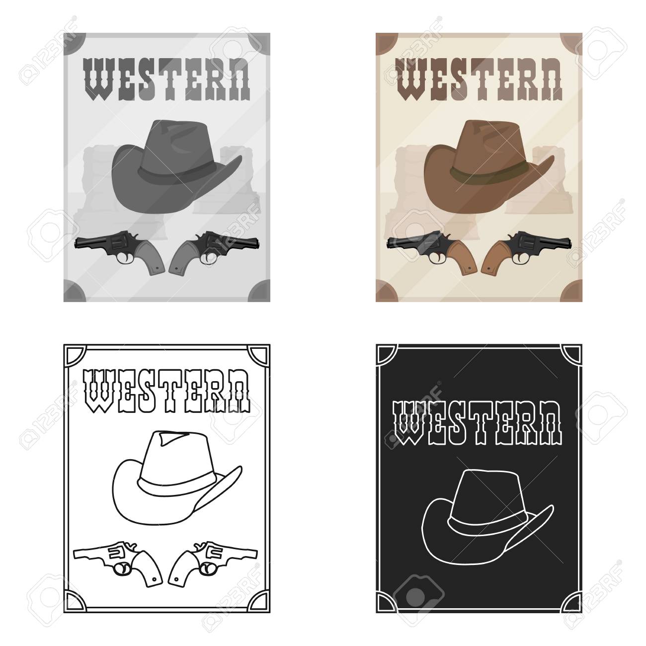 西部劇漫画のスタイルの白い背景で隔離のアイコン 映画や映画のシンボル ベクトル イラスト のイラスト素材 ベクタ Image