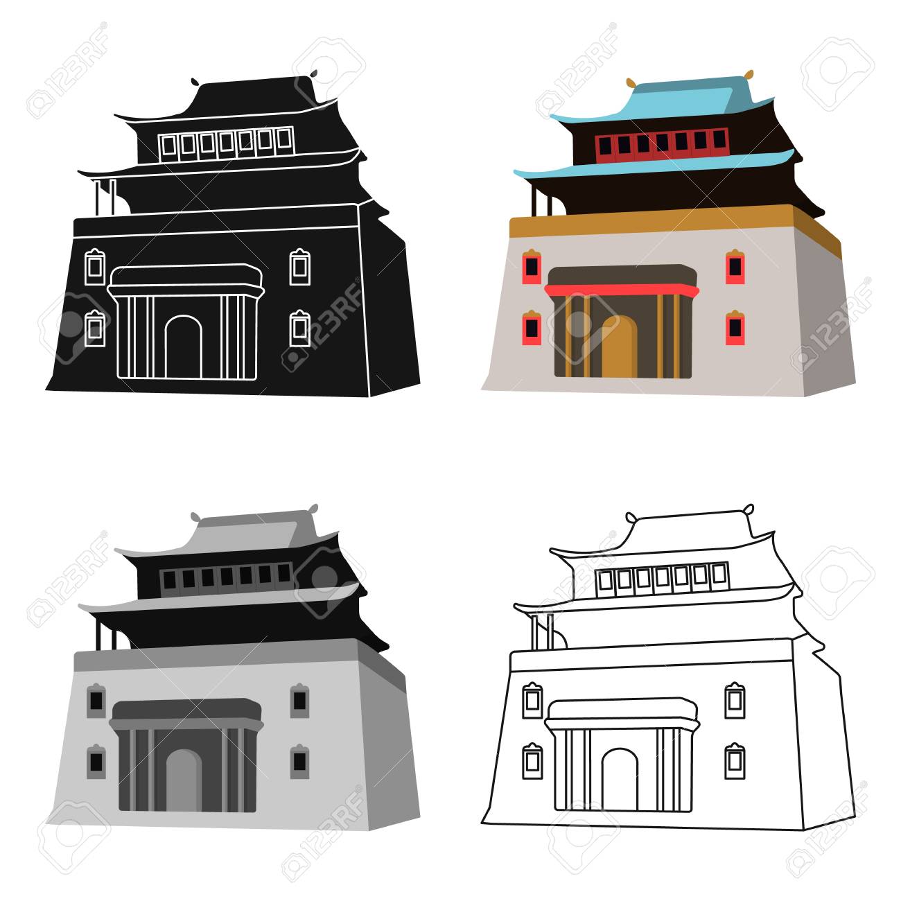 Mongolia Mongolian 国民の神社の Mitarai Mongolia 単一アイコン漫画イラスト ベクトル シンボル ストック Web で 3階建ての建物 のイラスト素材 ベクタ Image