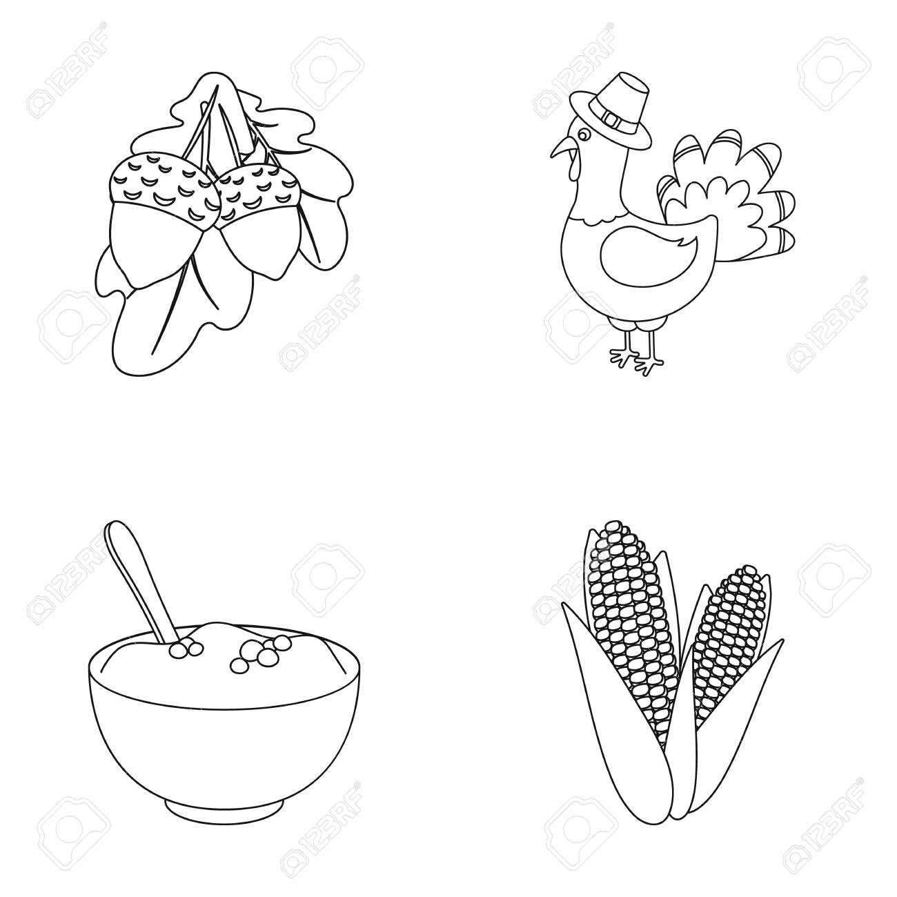 お祭りトルコ Corn Arthene のピューレ どんぐり感謝祭アウトライン スタイルのベクトル シンボル ストック イラスト Web でコレクション アイコンが設定します のイラスト素材 ベクタ Image