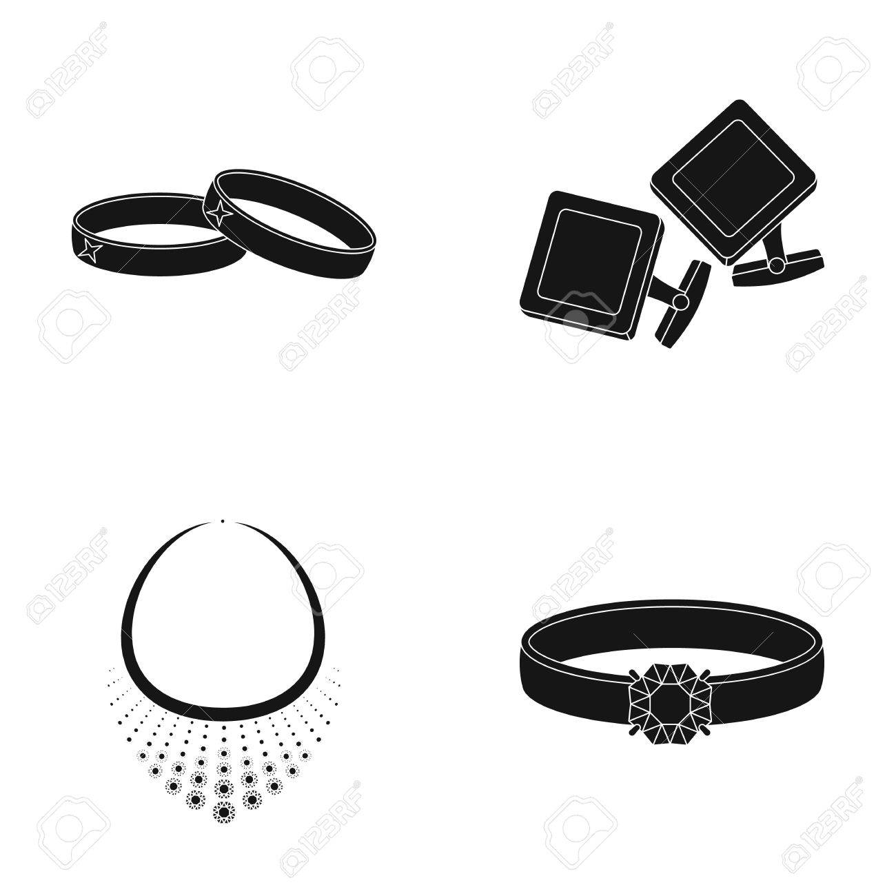結婚指輪 カフスボタン ダイヤのネックレス 石レディース リング ジュエリーやアクセサリーは 黒スタイル ベクトル シンボル ストック イラスト Web でコレクションのアイコンを設定します のイラスト素材 ベクタ Image