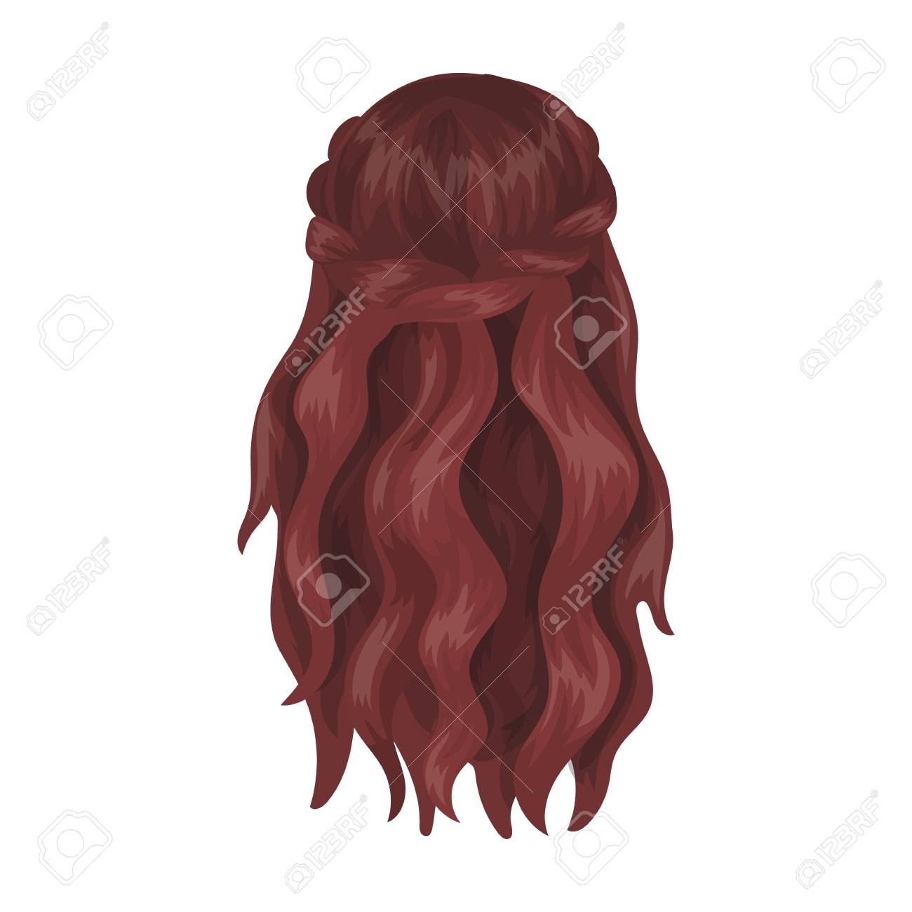 Dark Loose Hair Behind Back Hairstyle Single Icon In Cartoon