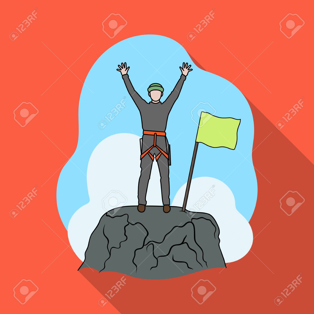 征服上の登山家 単一フラット スタイル ベクトル シンボル ストック イラスト Web のアイコンを登山します のイラスト素材 ベクタ Image