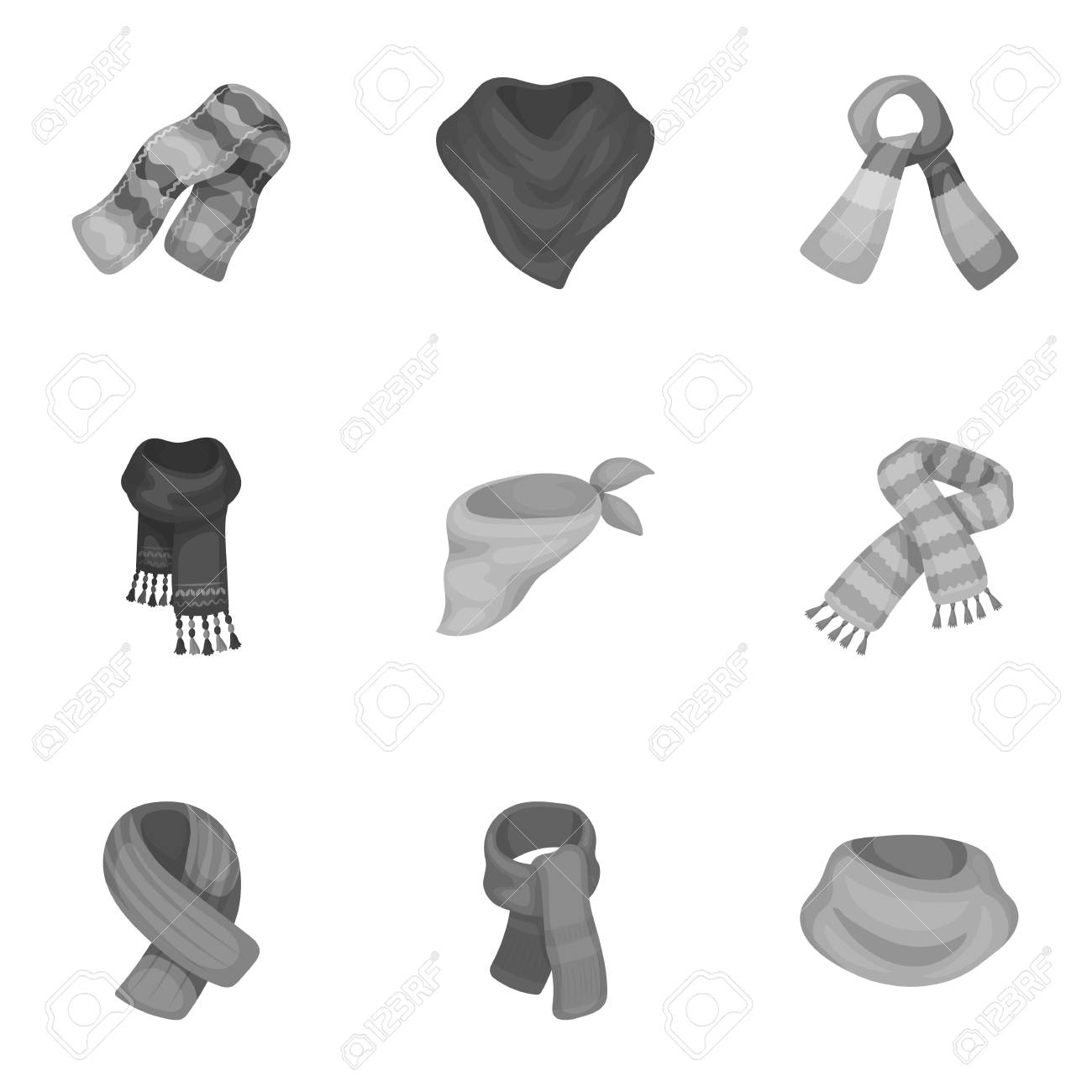 美しいウール シルク色暖かいスカーフ ショールの スカーフやモノクロ スタイル セットのコレクションの Shawles アイコンはベクトル シンボル ストック イラストです のイラスト素材 ベクタ Image