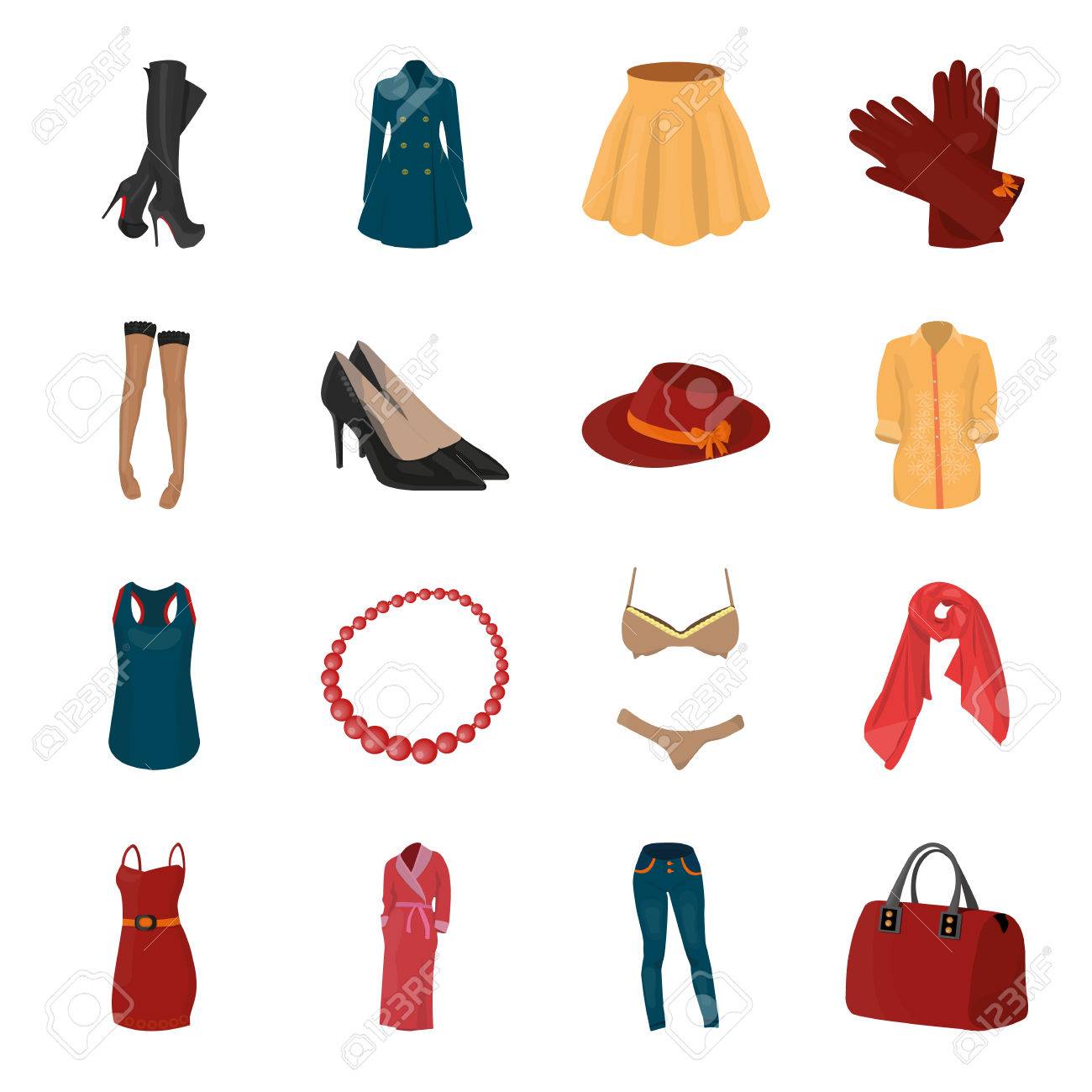 Vestido Sujetador Zapatos Ropa Para Mujer Conjunto De Ropa De Mujer Iconos De Colección En Estilo De Dibujos Animados Símbolo De Vector Stock Photography Web Ilustraciones Vectoriales Clip Art Vectorizado Libre De