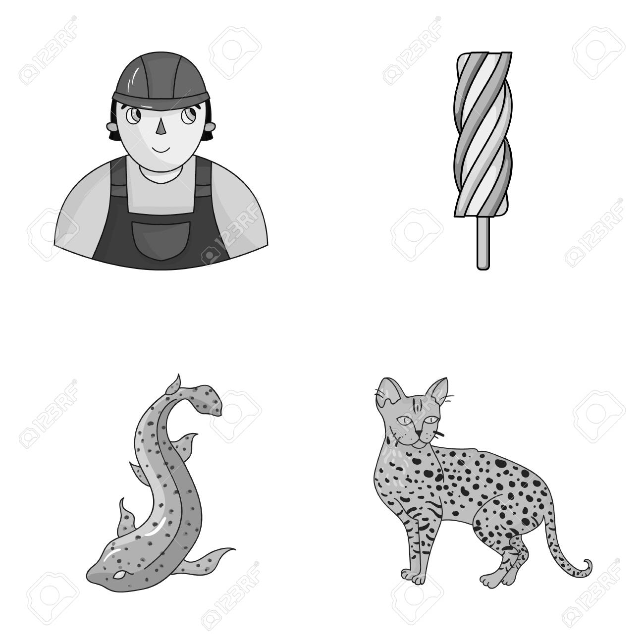 動物 料理 漫画 Style Breed のモノクロ アイコン セットのコレクションの職業アイコン のイラスト素材 ベクタ Image