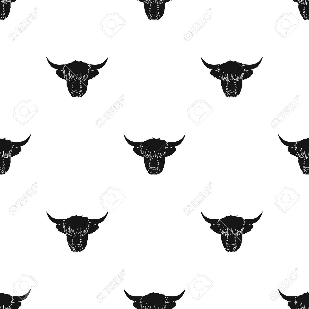 Highland Cattle Head Icon In Black Design Isolated On White