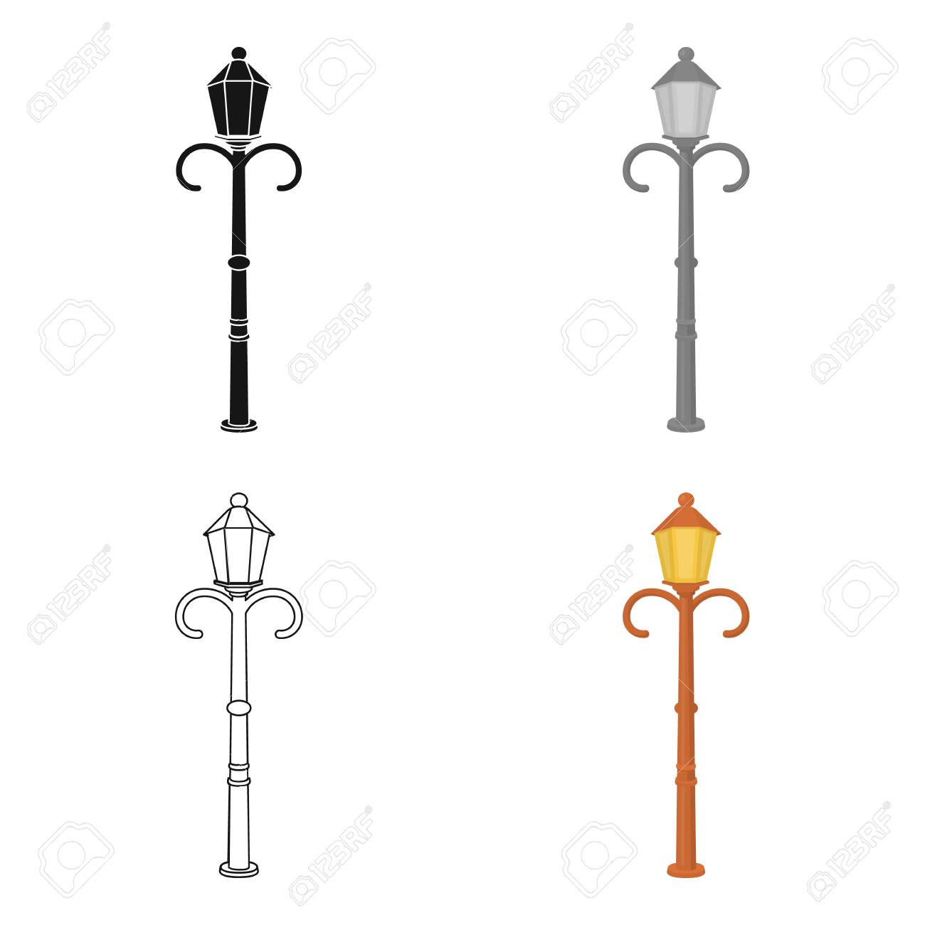 レトロなスタイルの街路灯 街灯 1 つアイコン漫画スタイル シンボル ストック イラスト のイラスト素材 ベクタ Image