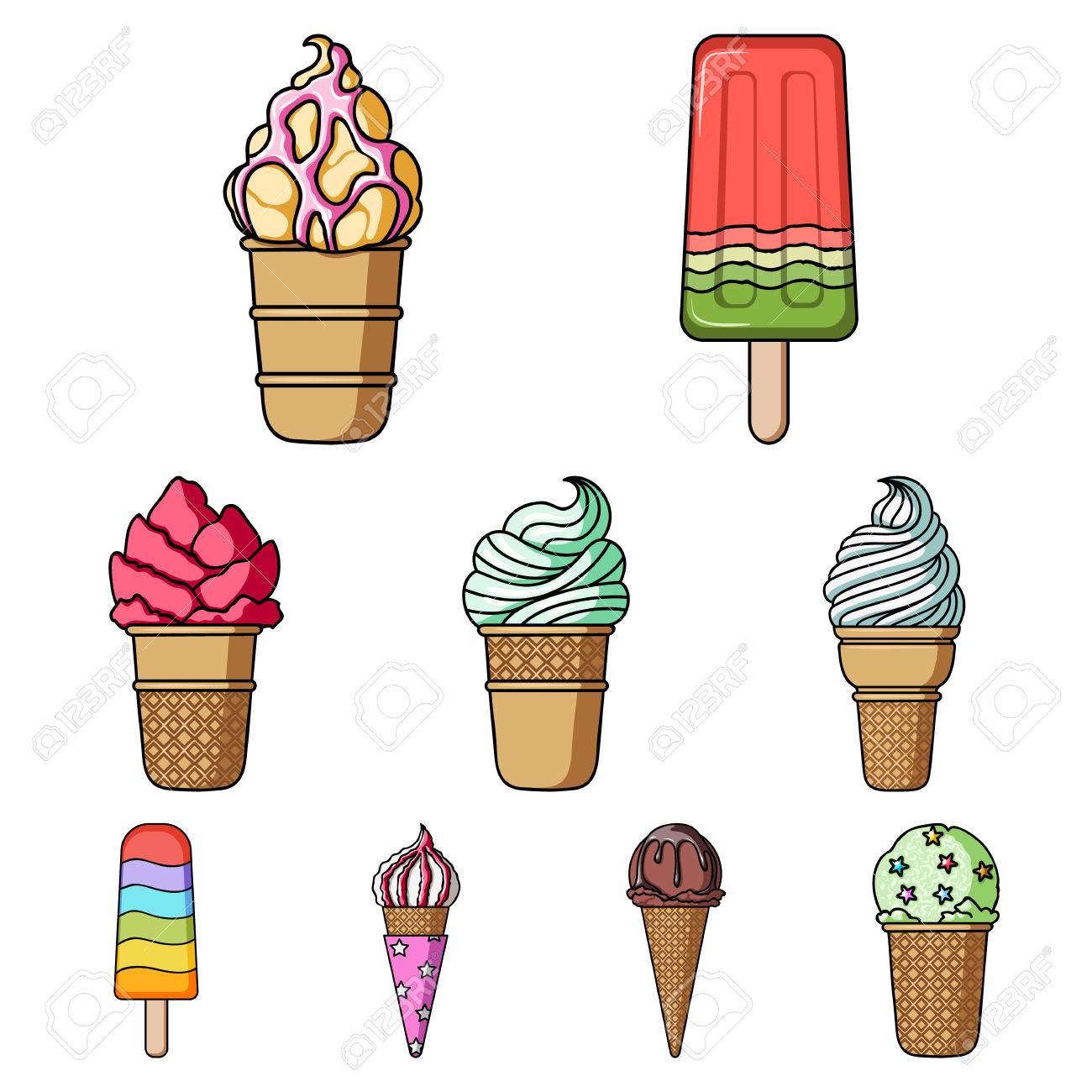 夏のお菓子アイス クリーム アイス フルーツ 牛乳です 漫画イラスト ベクトル シンボル ストック Web にセットのコレクションの氷 Creamicon のイラスト素材 ベクタ Image