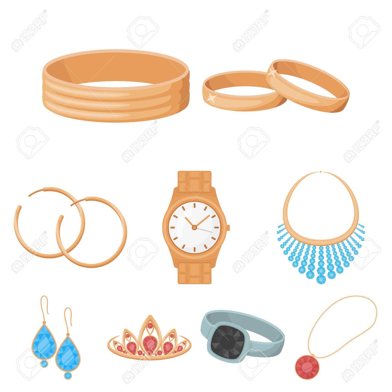 Joyería Y Accesorios Conjunto De Iconos En De Dibujos Animados. Gran Colección De Joyas Y Accesorios Símbolo Del Vector Stock Photo Ilustraciones Svg, Vectoriales, Clip Art Vectorizado Libre De Derechos. Image