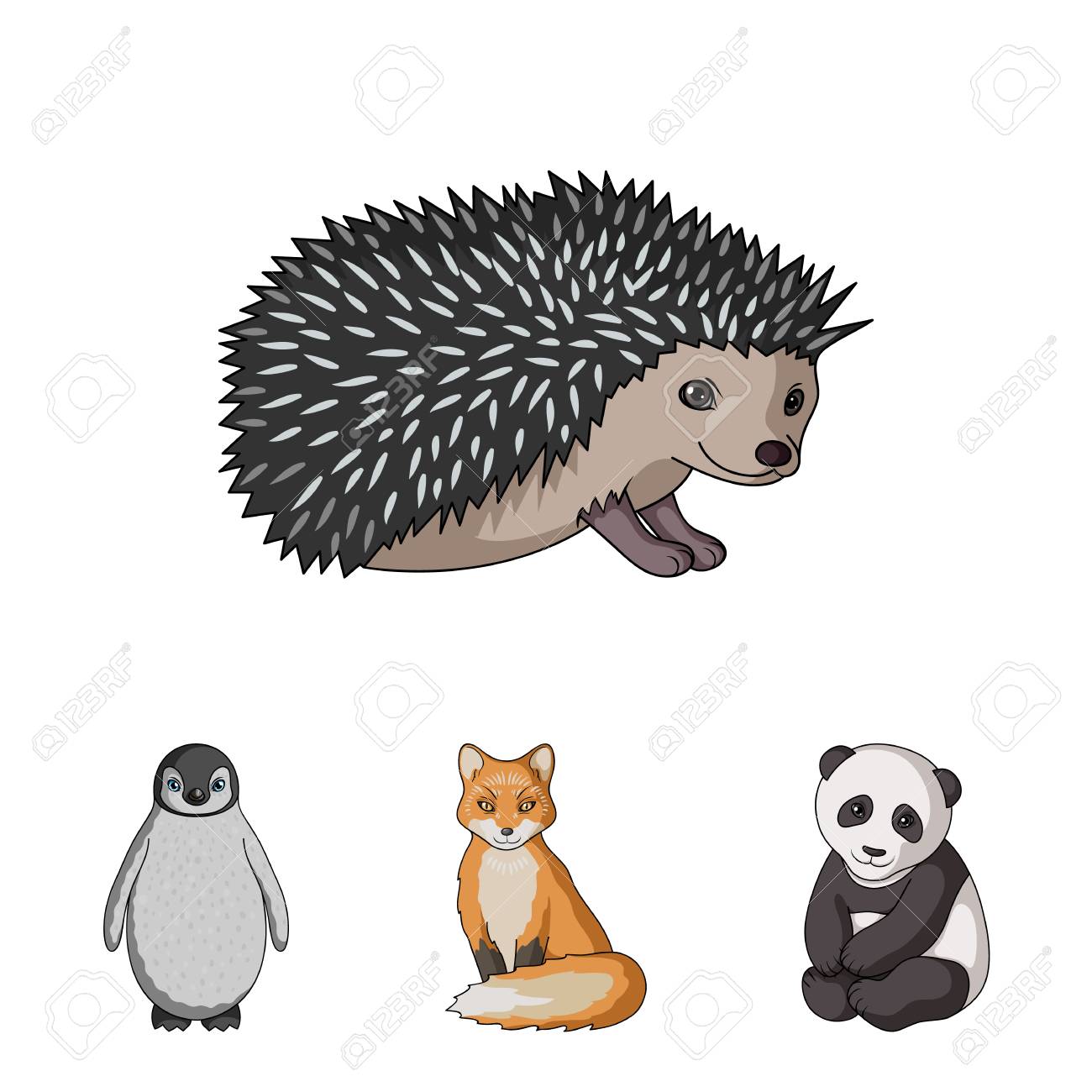 フォックス パンダ ハリネズミ ペンギンや他の動物 動物は 漫画スタイルのベクトル シンボル ストック イラスト Web のコレクションのアイコンを設定します のイラスト素材 ベクタ Image
