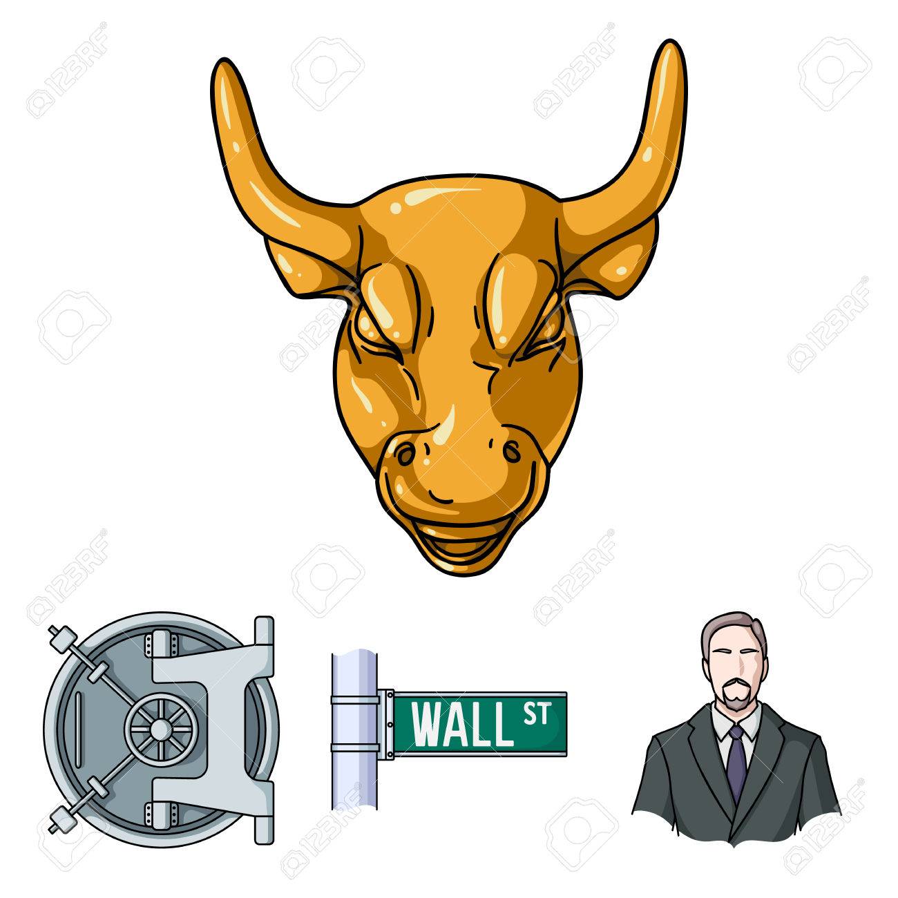 Wall Street, A Businessman, A Bank Vault, A Gold Charging Bull. Money And  Finance Set Collection Icons In Cartoon Style Vector Symbol Stock  Illustration Web. Royalty Free SVG, Cliparts, Vectors, and Stock, image size:1300x1300