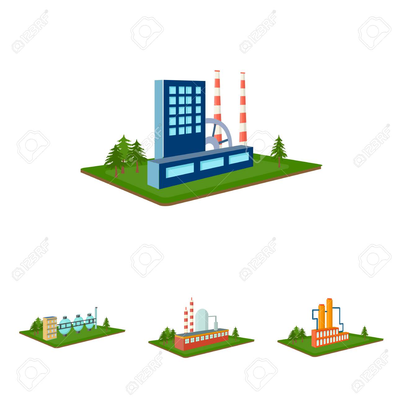 加工工場 冶金プラント 漫画のスタイルのアイソメベクトルシンボルストックイラストウェブで工場や産業セットコレクションのアイコン のイラスト素材 ベクタ Image