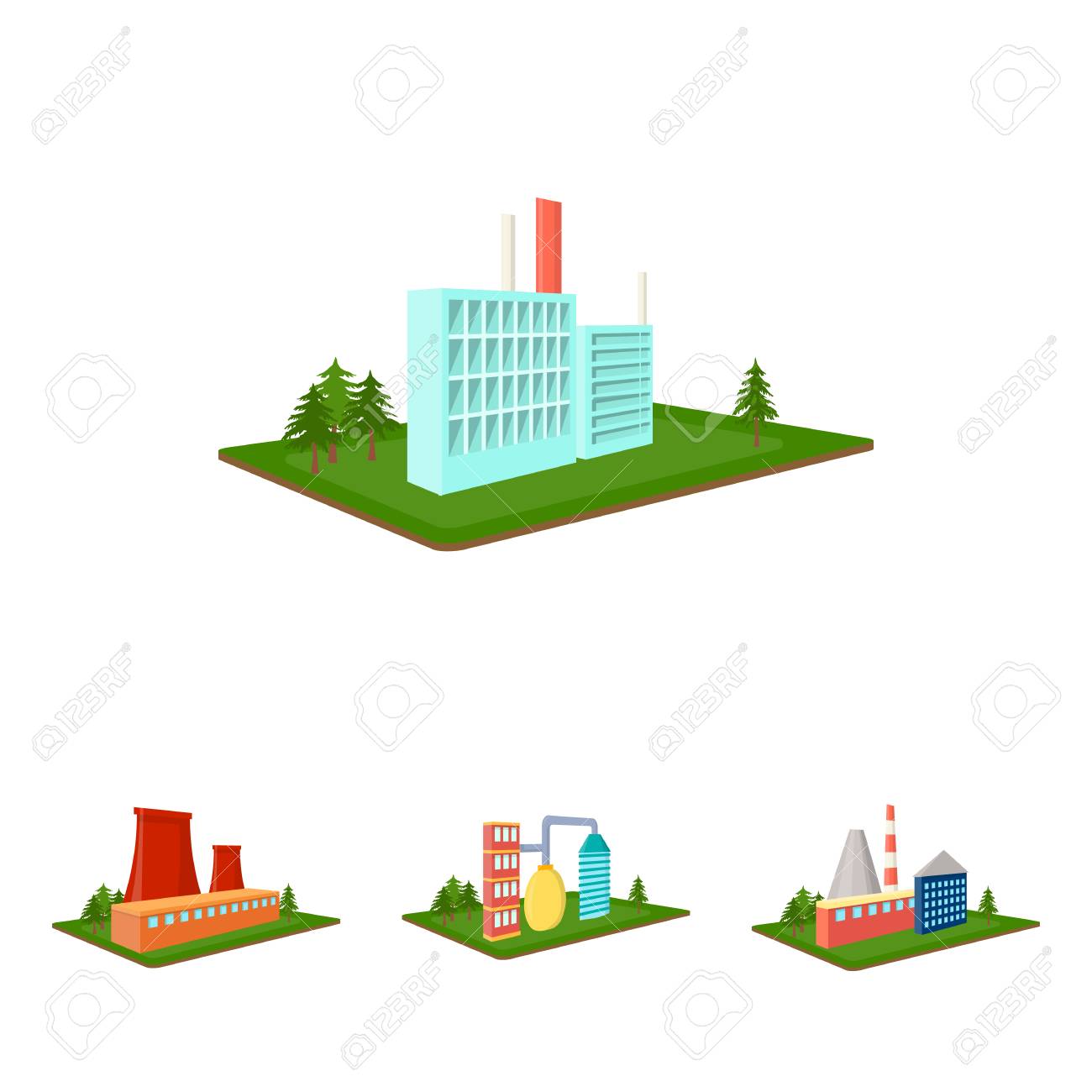 加工工場 冶金プラント 漫画のスタイルのアイソメベクトルシンボルストックイラストウェブで工場や産業セットコレクションのアイコン のイラスト素材 ベクタ Image