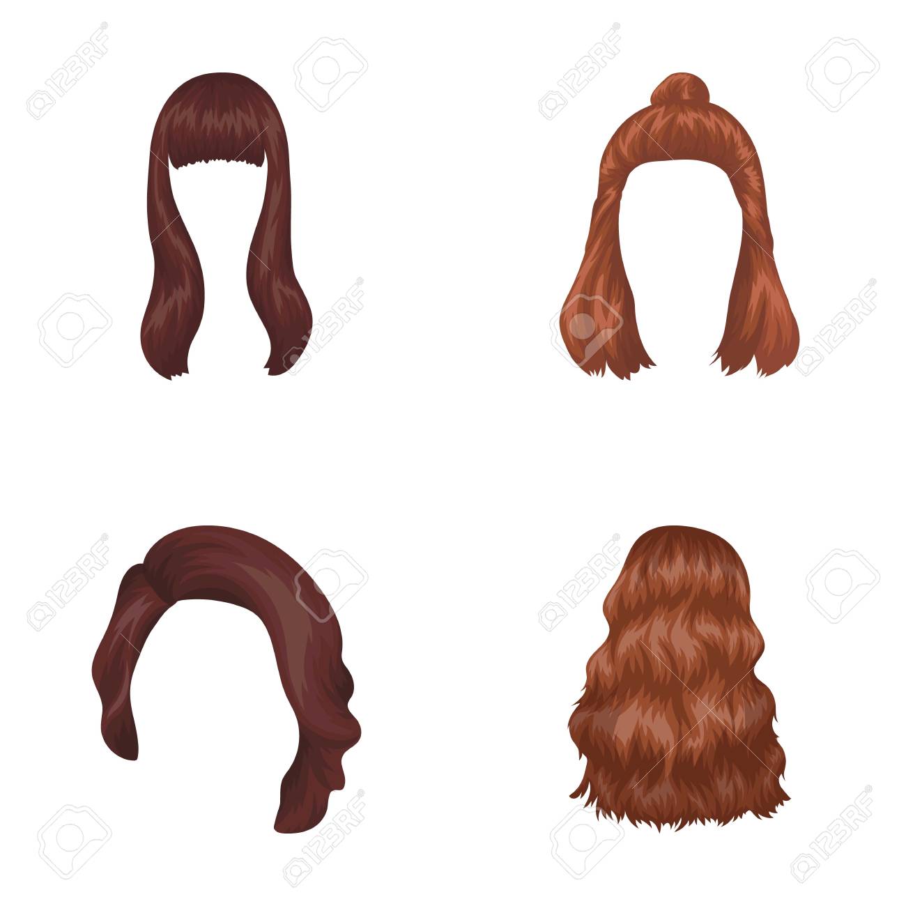 長い 赤と髪型の他のタイプ バック髪型は漫画スタイルのベクトルシンボルのストックイラストでコレクションのアイコンを設定します のイラスト素材 ベクタ Image