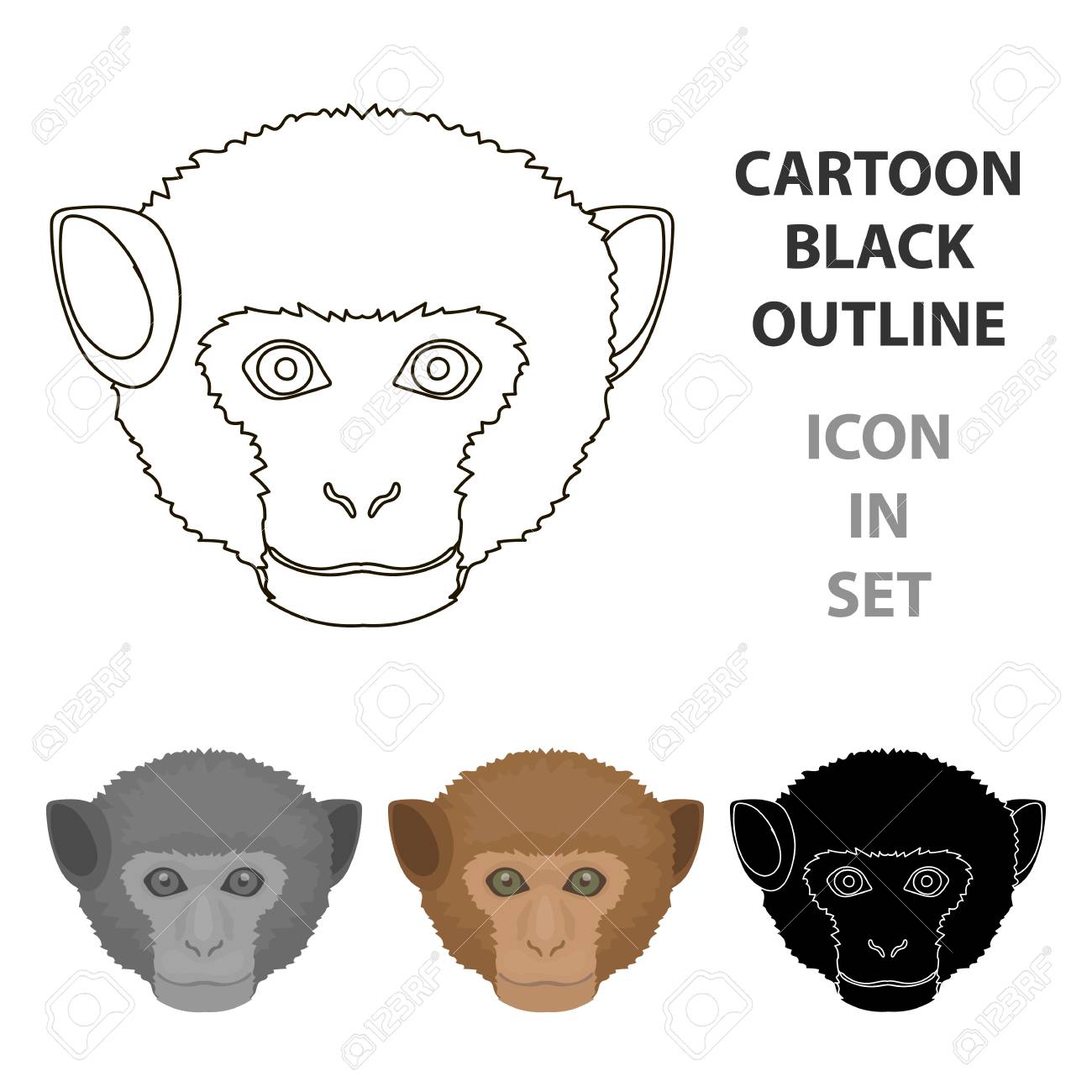 漫画のスタイルの白い背景で隔離の猿のアイコン リアルな動物のシンボル株式ベクトル図です のイラスト素材 ベクタ Image