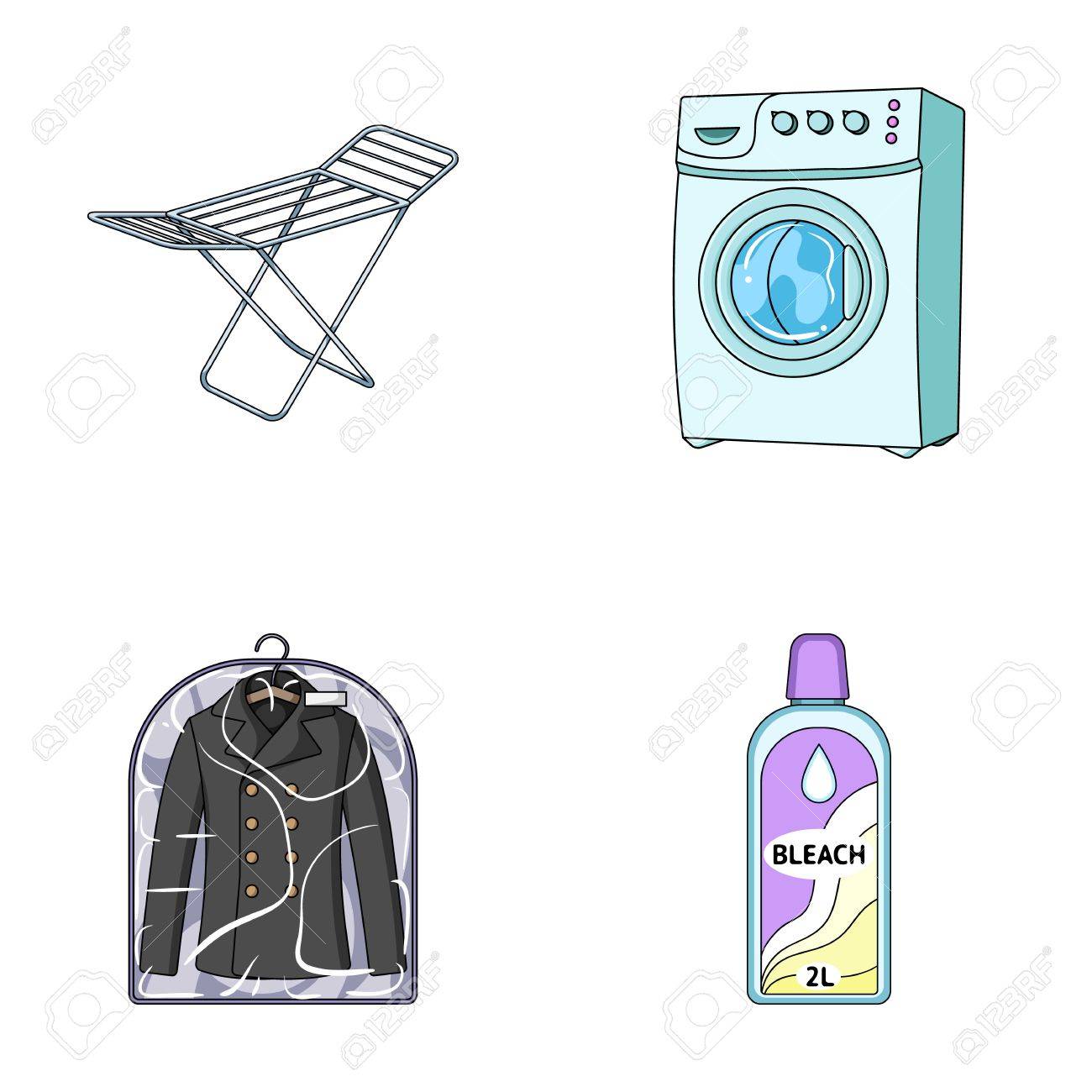 Séchoir Machine à Laver Vêtements Propres Eau De Javel Nettoyage à Sec Collection Icônes De Collection En Illustration Stock De Symbole De Vecteur