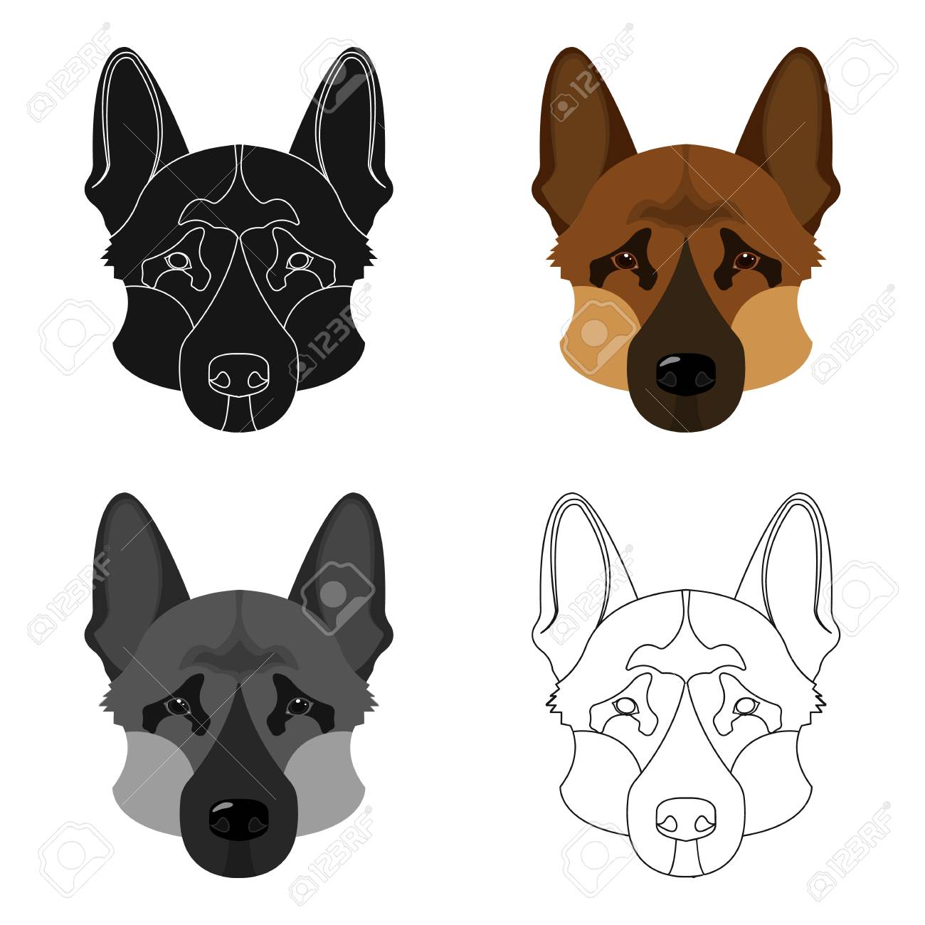 Race De Chien Berger Allemandmuzzle Du Berger Allemand Célibataire Icône Illustration Stock Du Symbole De Vecteur De Le Style Dessin Animé