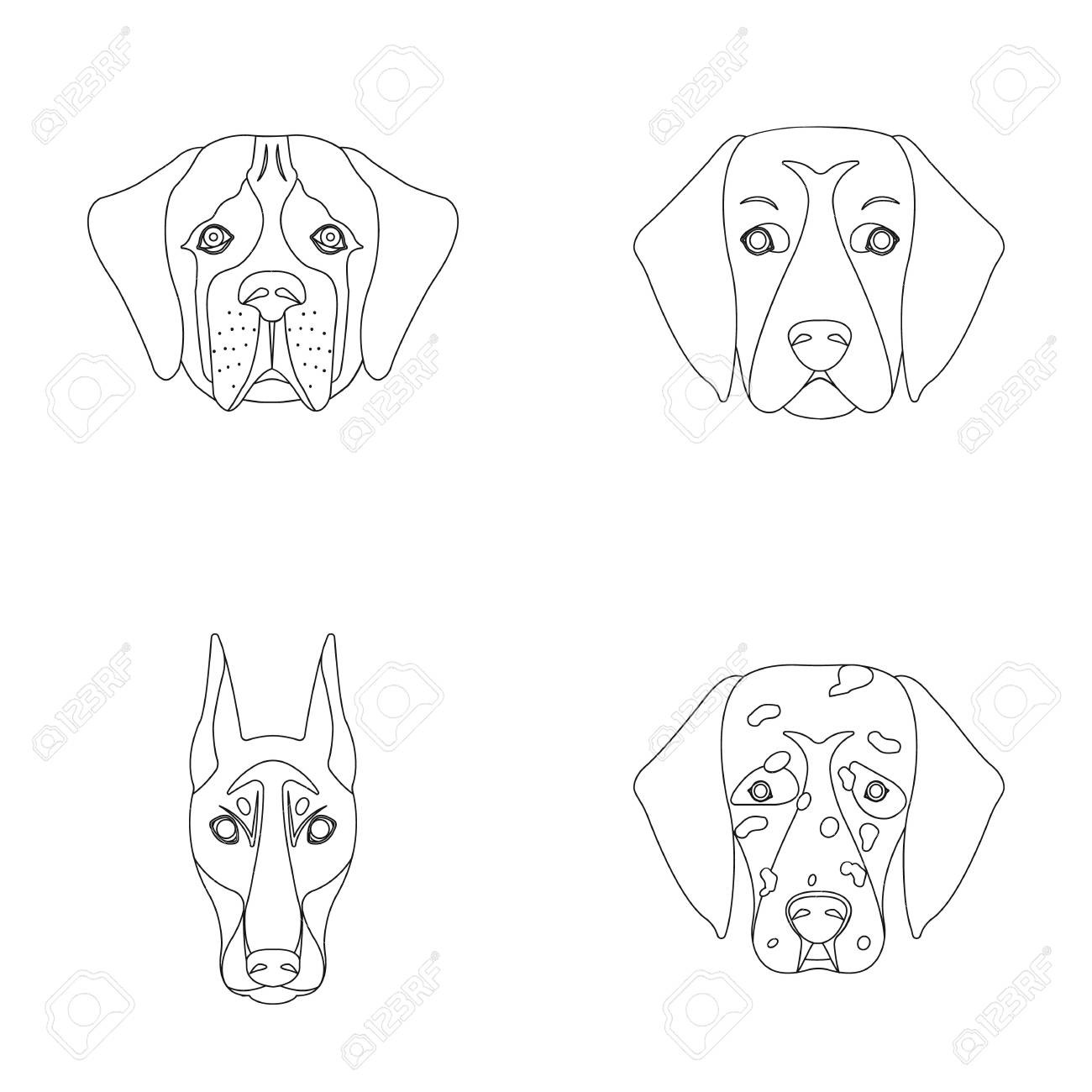 犬の異なった品種の銃口 セント バーナード ゴールデンレトリバー ドーベルマン犬 ダルメシアンの品種の犬は アウトライン スタイルのベクトル シンボル ストック イラスト Web でコレクションのアイコンを設定します のイラスト素材 ベクタ Image 犬の異なった品種の銃口 セント バーナード ゴールデンレトリバー ドーベルマン犬 ダルメシアンの品種の犬は アウトライン スタイルのベクトル シンボル ストック イラスト Web でコレクションのアイコンを設定します のイラスト素材 ベクタ Image