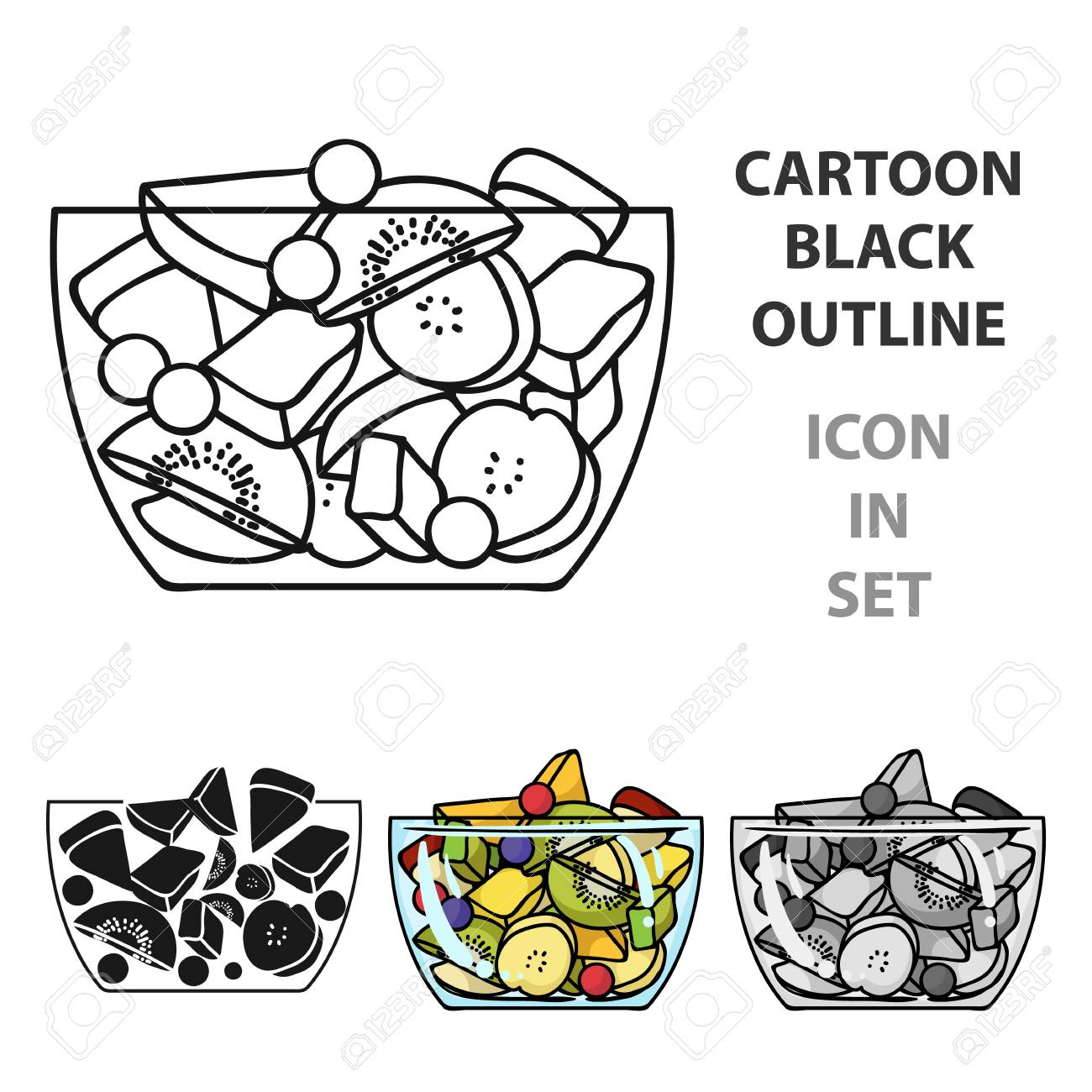 Salade De Fruits Icone Dans Le Style De Dessin Anime Isole Sur Fond Blanc Sport Et Symbole De Fitness Illustration Vectorielle Clip Art Libres De Droits Vecteurs Et Illustration Image 87381793