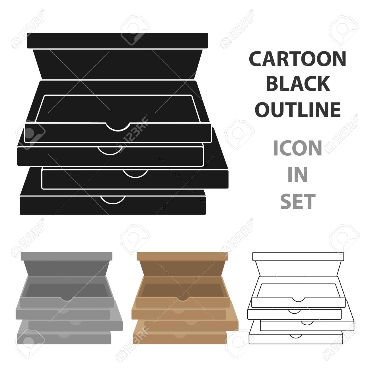 漫画のスタイルのピザ箱アイコン のイラスト素材 ベクタ Image