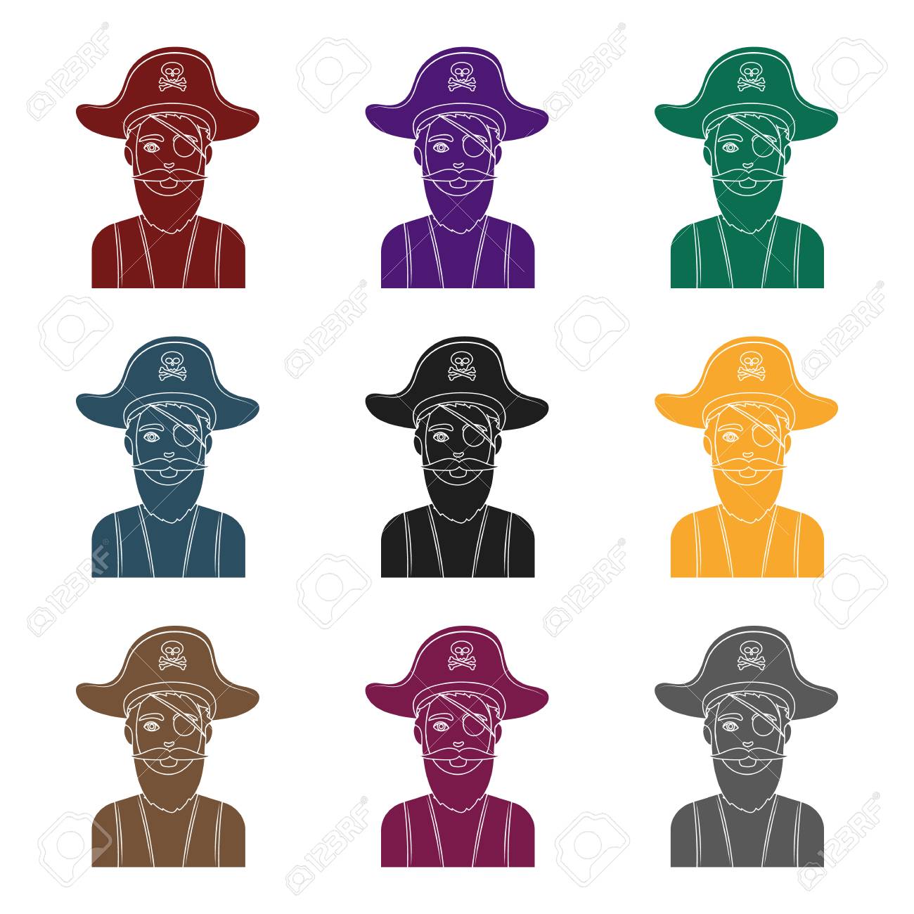 黒の背景に孤立した黒いスタイルのアイパッチアイコンを持つ海賊 パイレーツシンボルベクトルイラスト のイラスト素材 ベクタ Image