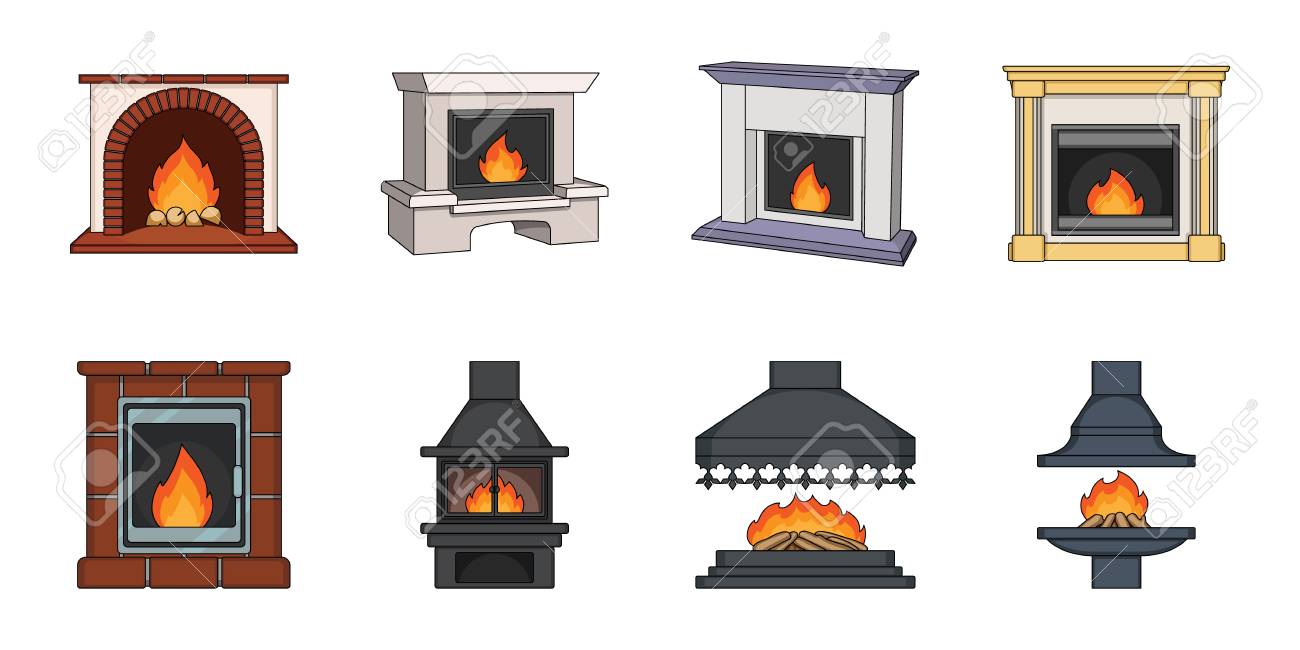 デザインのためのセットコレクションで暖炉のアイコンの異なる種類 暖炉の建設ベクトルシンボル株式ウェブイラスト のイラスト素材 ベクタ Image