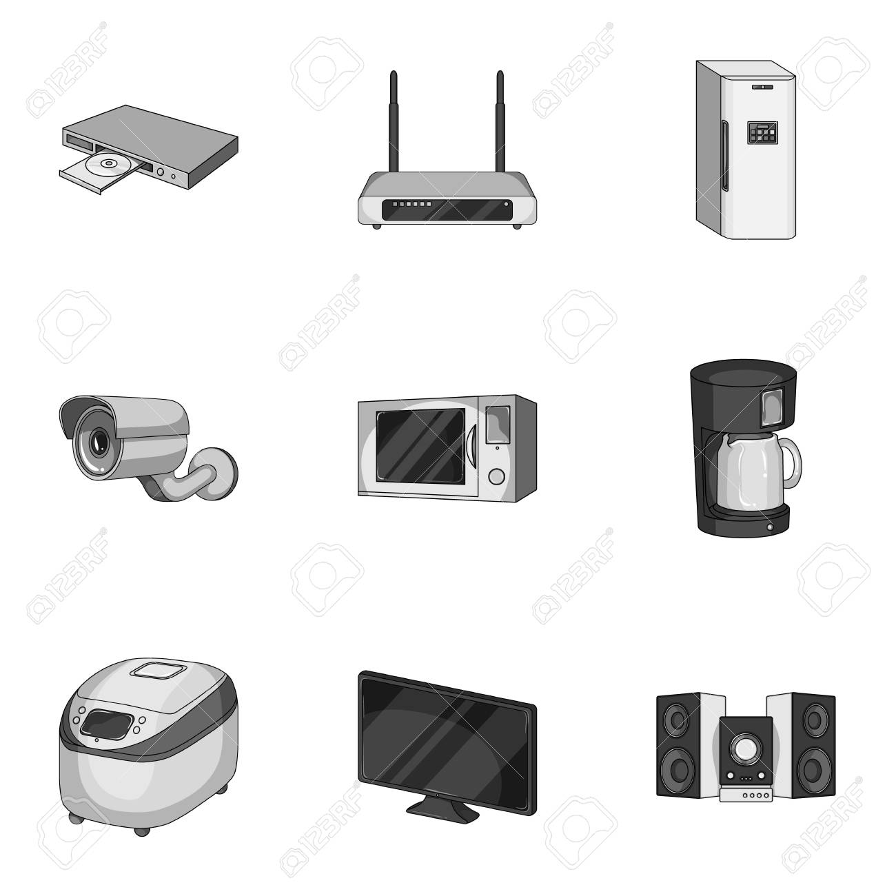 デザインのためのセットコレクションのキッチン家電モノクロアイコン 家電や機器ベクトルシンボルストックウェブイラスト のイラスト素材 ベクタ Image