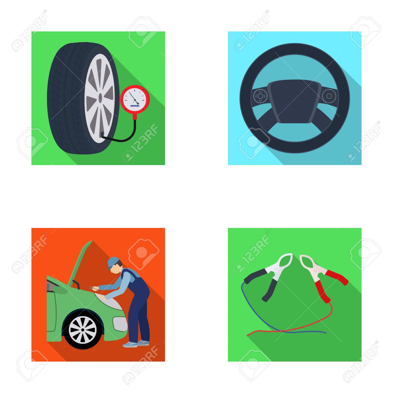 engine adjustment steering wheel clamp and wheel flat icons