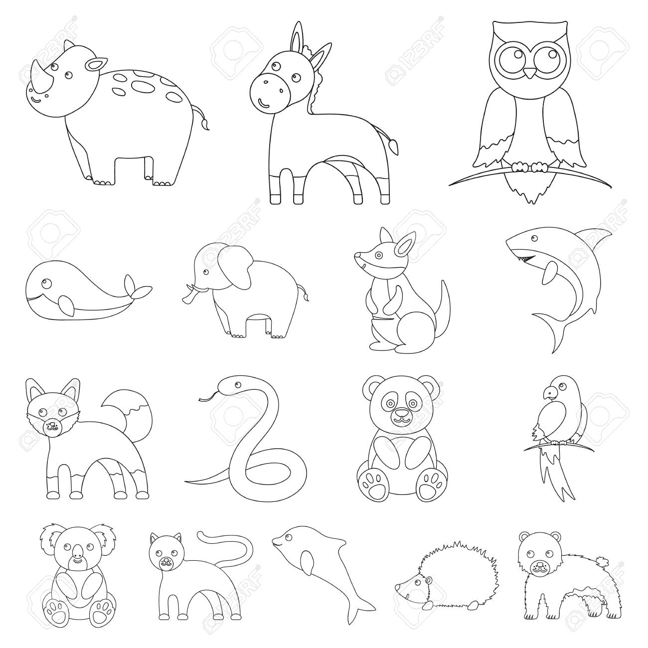 アニメ動物アウトラインシンボルストックウェブイラストのセット のイラスト素材 ベクタ Image