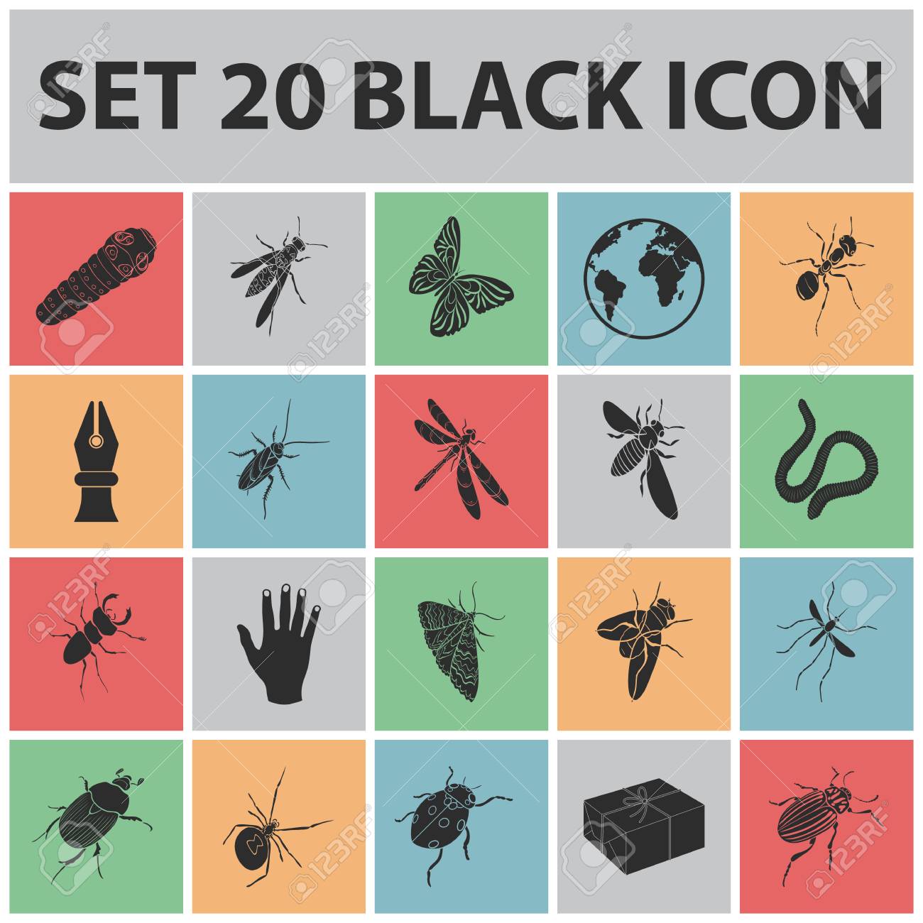 デザインのためのセットコレクションで昆虫の黒いアイコンの異なる種類 昆虫節足動物ベクトルアイソメシンボルストック図 のイラスト素材 ベクタ Image