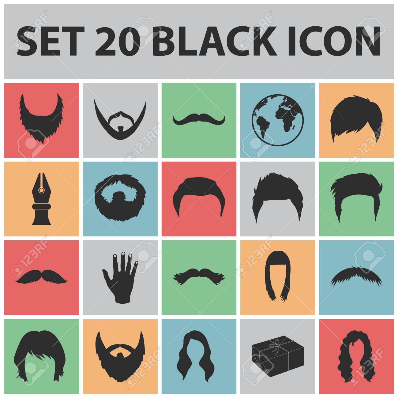 口ひげとあごひげ ヘアスタイルはデザインのためのセットコレクションで黒のアイコン スタイリッシュなヘアカットベクトルシンボルストックウェブイラスト のイラスト素材 ベクタ Image