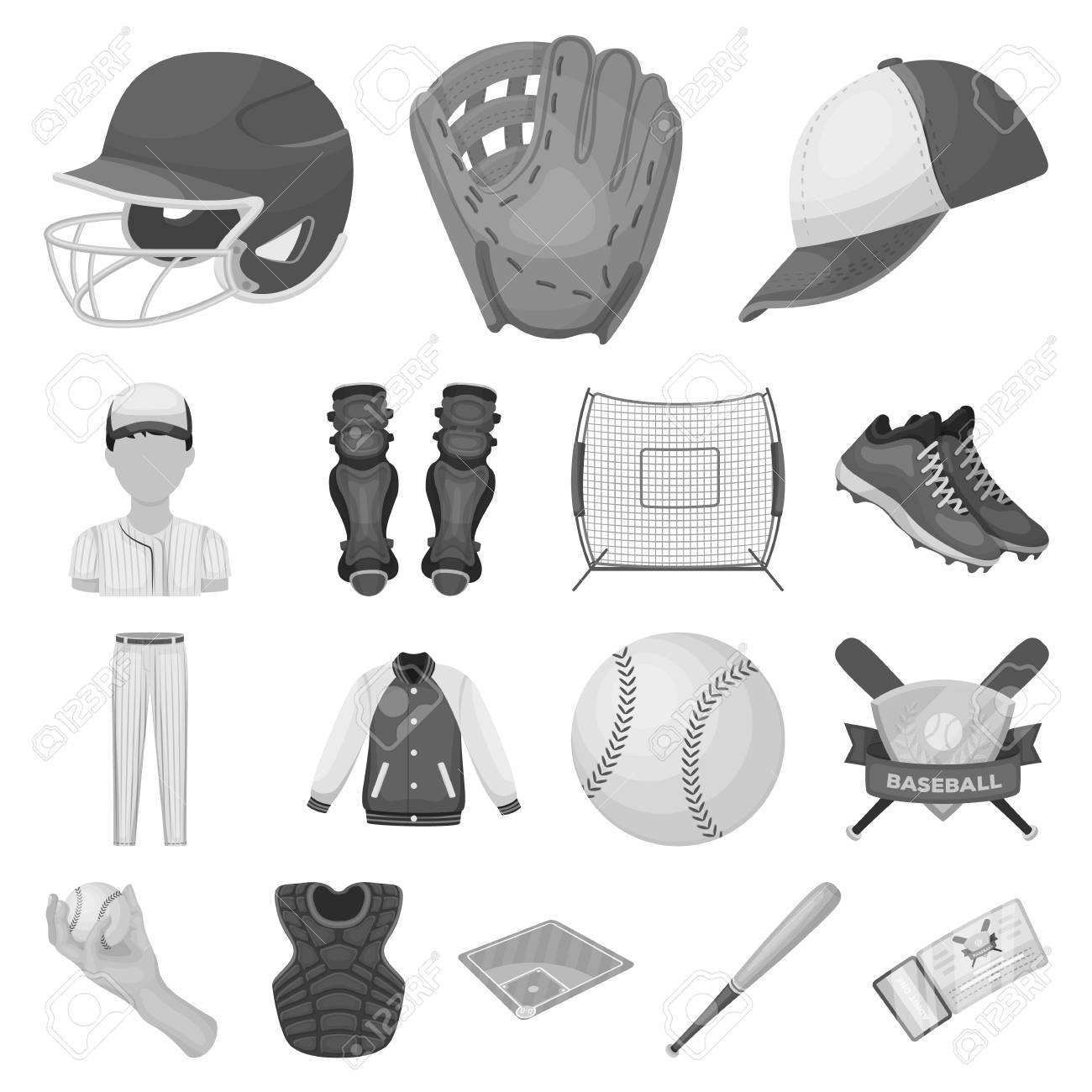 デザインのためのセットコレクション内の野球と属性モノクロアイコン 野球選手と装備ベクトルシンボルストックイラスト のイラスト素材 ベクタ Image デザインのためのセットコレクション内の野球と属性モノクロアイコン 野球選手と装備ベクトルシンボルストックイラスト のイラスト素材 ベクタ Image