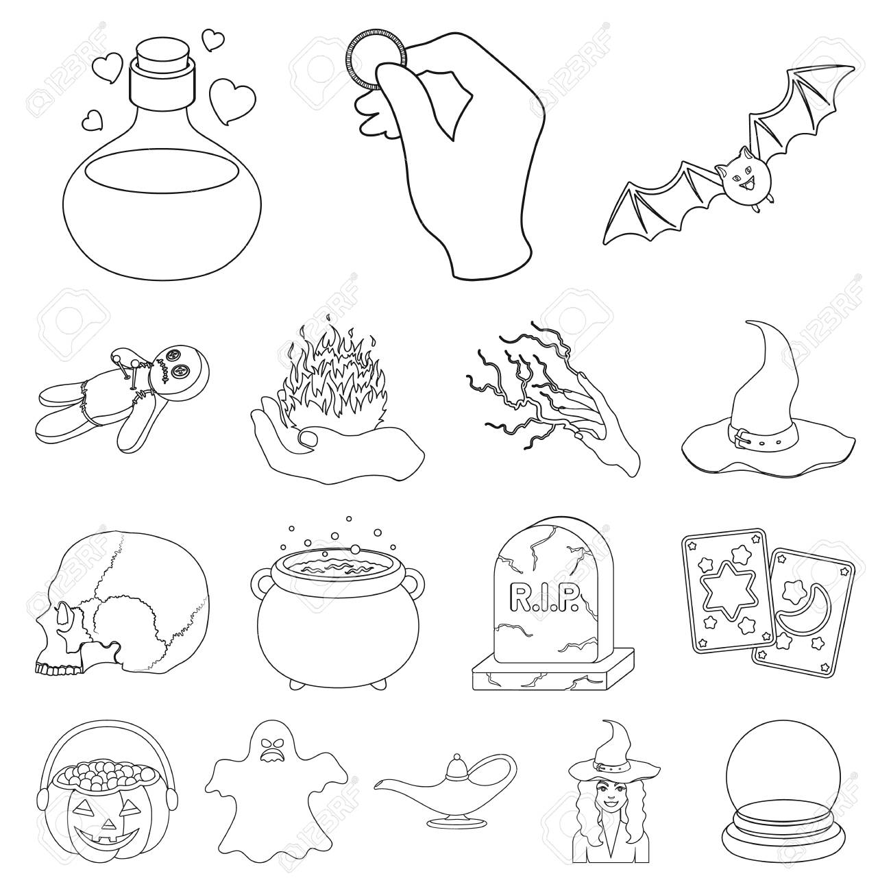 Attributs Et Symboles D'accessoires De Sorcière Clip Art Libres De Droits ,  Vecteurs Et Illustration. Image 93011517.