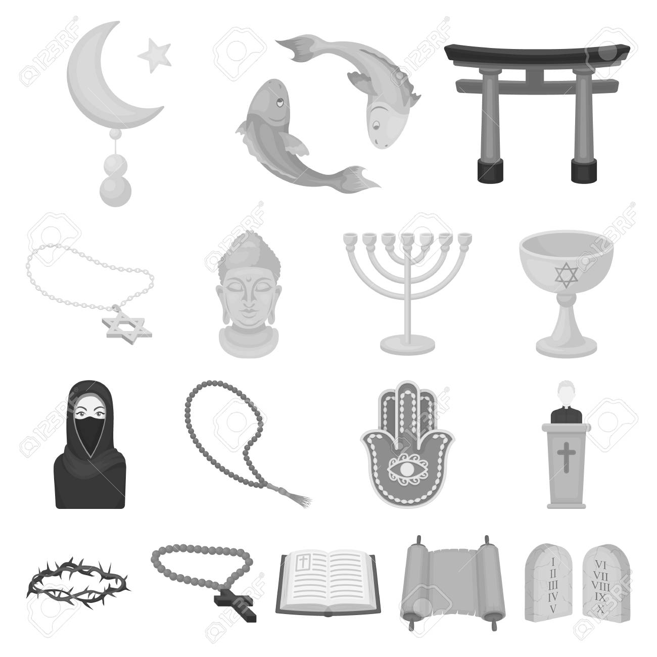 デザインのためのセットコレクションの宗教と信念モノクロアイコン 付属品 祈りベクトルシンボルストックウェブイラスト のイラスト素材 ベクタ Image 93394701
