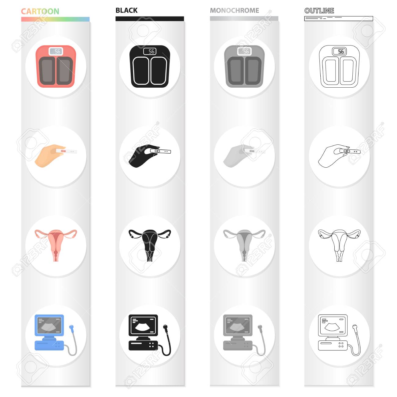 ポリクリニック コントロール 薬 および漫画のスタイルで他のウェブアイコン セットコレクション内の重量 身長 チェック アイコン のイラスト素材 ベクタ Image