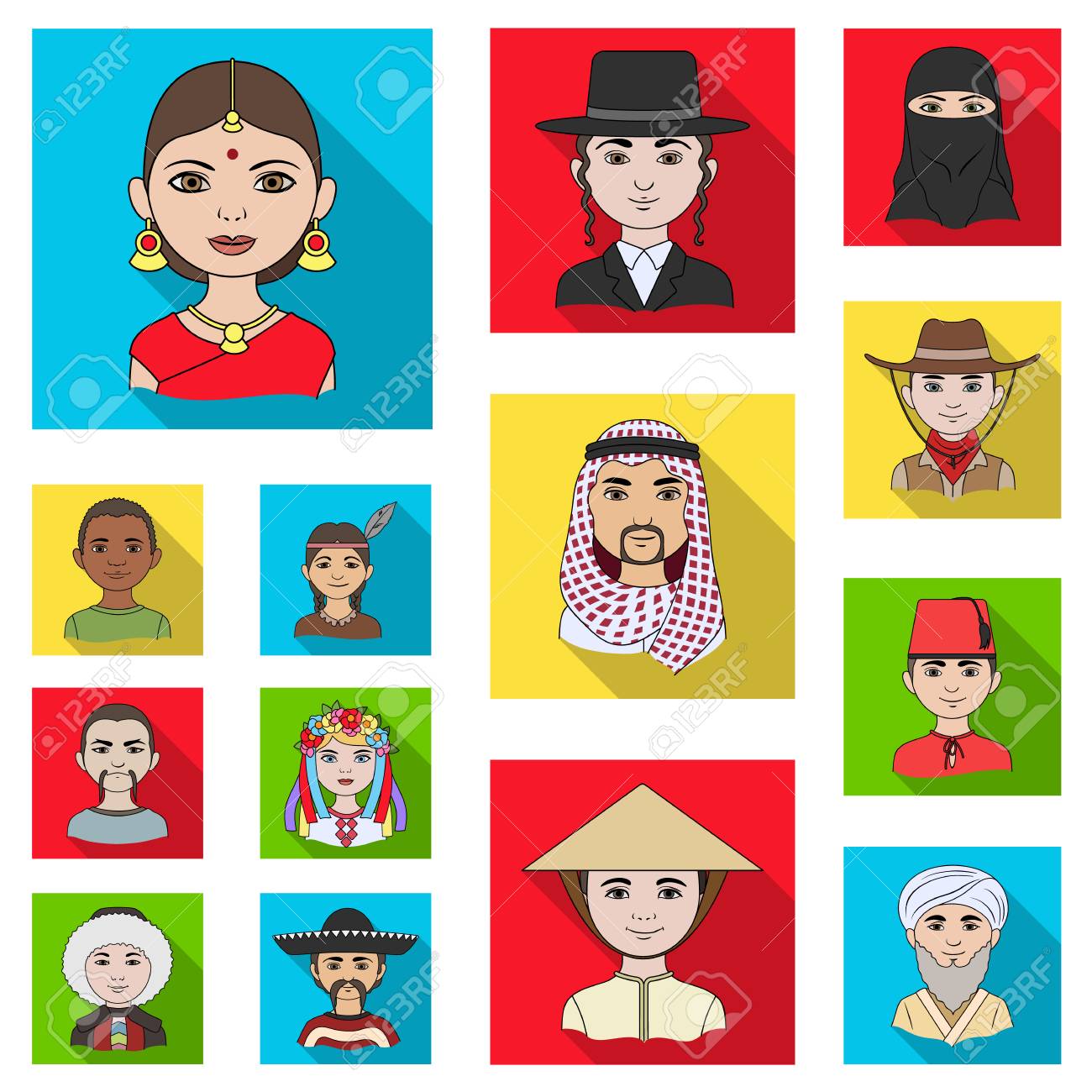 デザインのためのセットコレクションの人類フラットアイコン 人物と国籍ベクトル記号ストックイラスト のイラスト素材 ベクタ Image