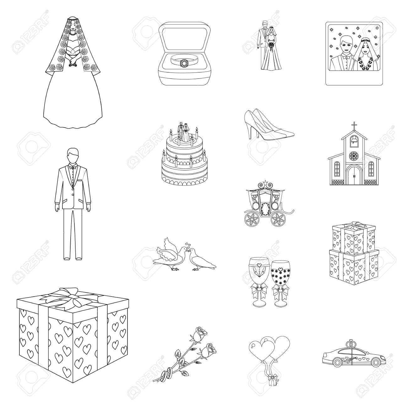 結婚式と属性は デザインのためのセットコレクション内のアイコンの概要を説明します 新婚夫婦とアクセサリーベクトルシンボルストックウェブイラスト の イラスト素材 ベクタ Image 結婚式と属性は デザインのためのセットコレクション内のアイコンの概要を説明します 新婚夫婦とアクセサリーベクトルシンボルストックウェブイラスト の イラスト素材 ベクタ Image