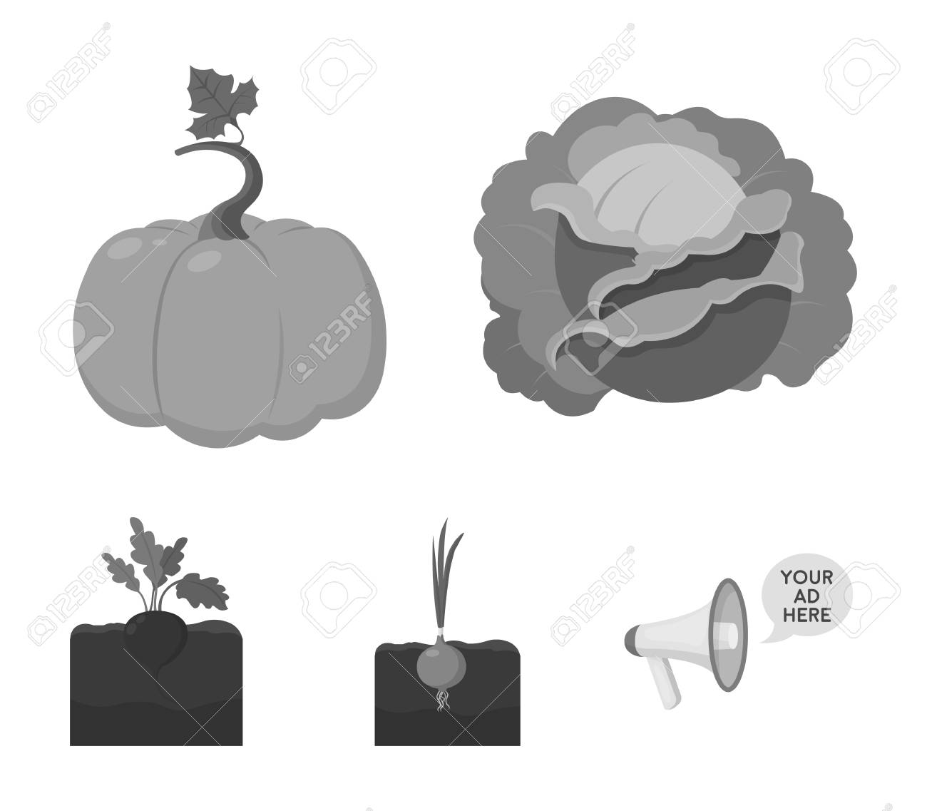 キャベツ カボチャ 玉ねぎ モノクロスタイルベクターシンボル
