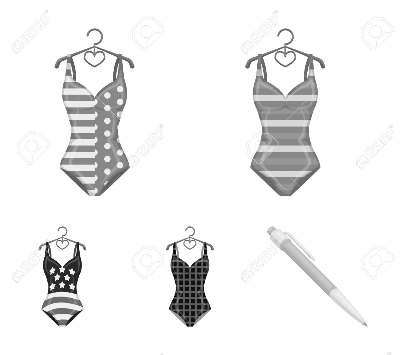 水着の異なる種類 水着は モノクロスタイルのベクトルシンボルストックイラストウェブでコレクションアイコンを設定します のイラスト素材 ベクタ Image