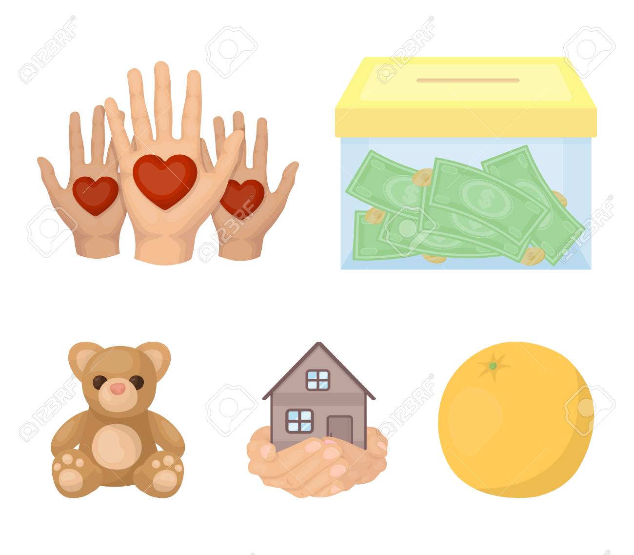boxing glass with donations hands with hearts house in hands