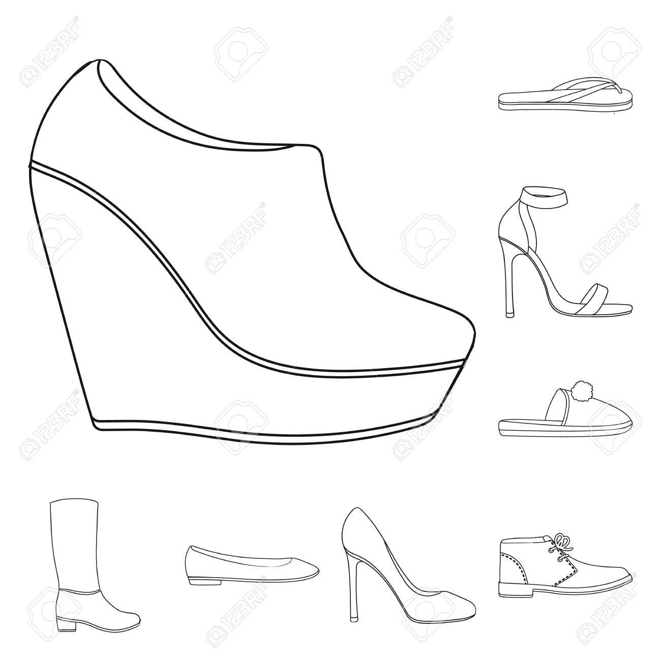 a variety of shoes outline icons in set collection for design royalty free cliparts vectors and stock illustration image 97455859 a variety of shoes outline icons in set collection for design