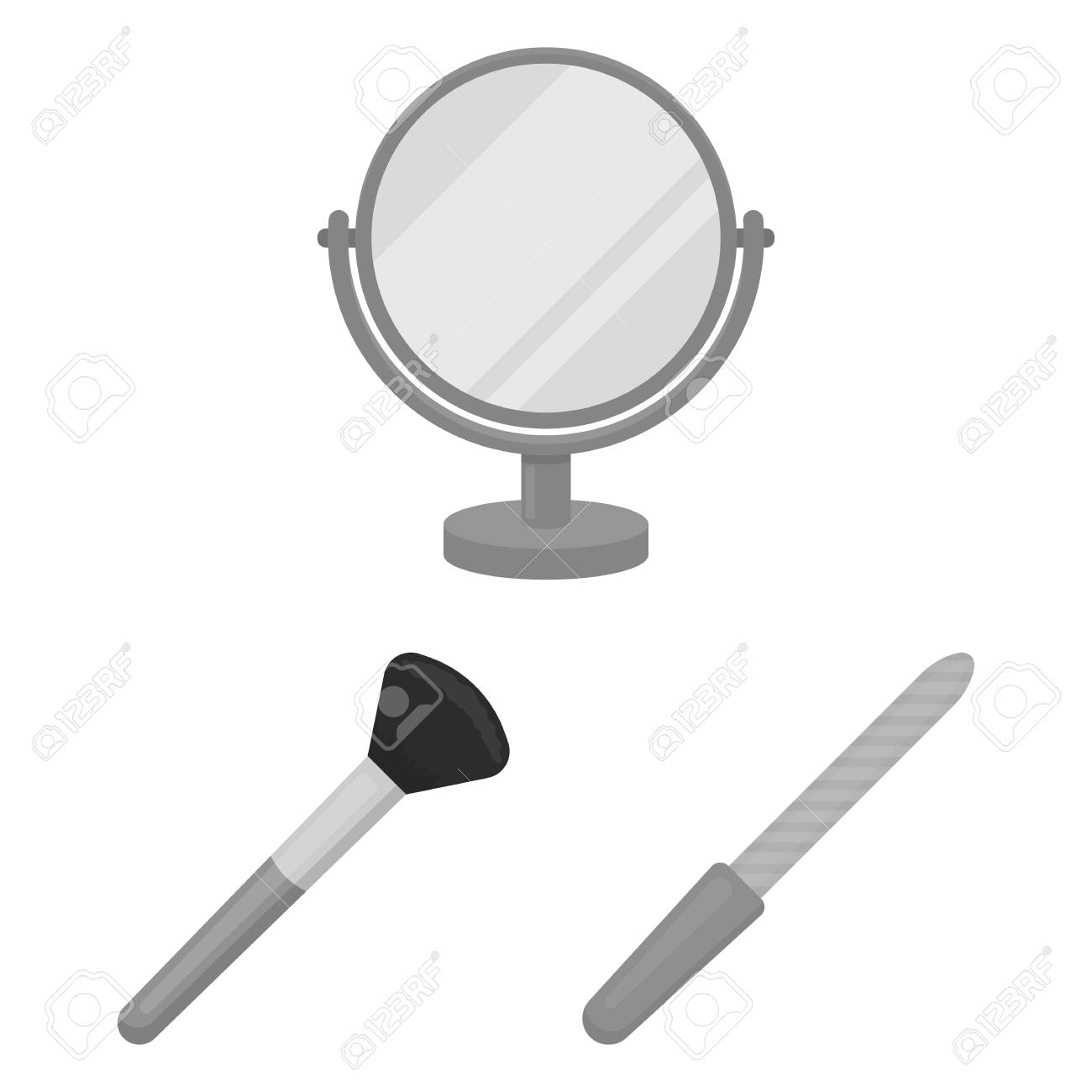 デザイン用セットコレクションのメイクとコスメモノクロアイコン メイクアップと機器ベクトル記号のストックイラスト のイラスト素材 ベクタ Image