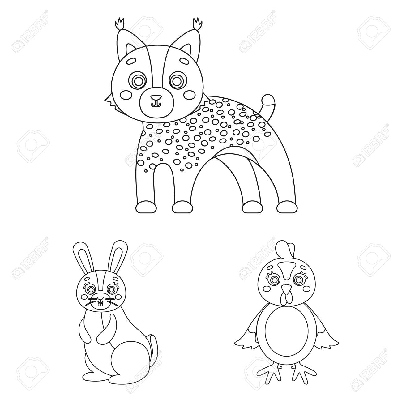 おもちゃの動物は デザインのためのセットコレクションのアイコンを概説します 鳥 捕食者と草食動物ベクトルシンボルの株式ウェブイラスト のイラスト素材 ベクタ Image