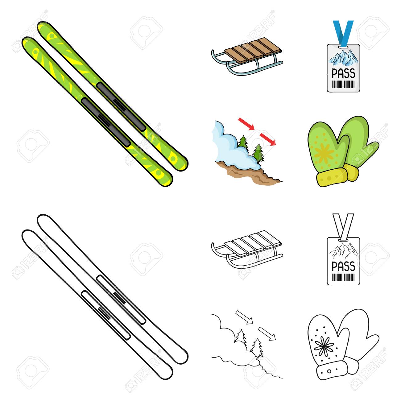 Ski Luge Badge Sauveteur Badge Avalanche Station De Ski Definie Des Icones De Collection En Dessin Anime Stock Illustration De Symbole De Vecteur De Le Style Style Clip Art Libres De Droits