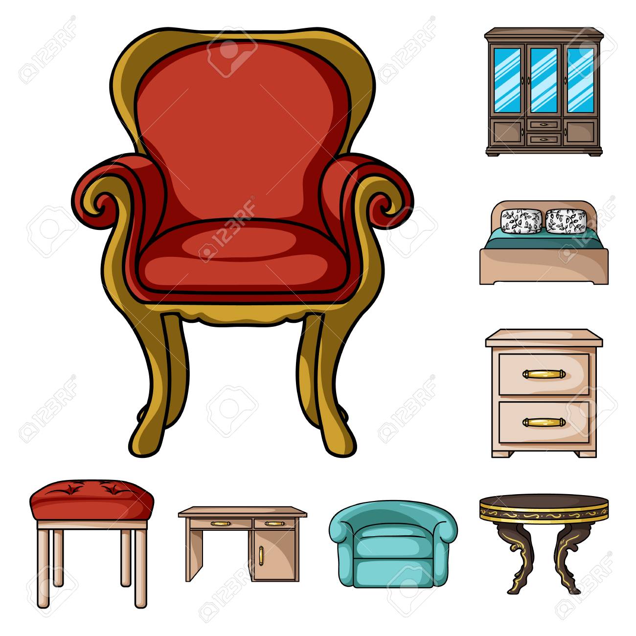 Furniture and interior cartoon icons in set collection for design.Home furniture vector symbol stock illustration. - 107337924 Furniture and interior cartoon icons in set collection for design.Home furniture vector symbol stock illustration. - 107337924