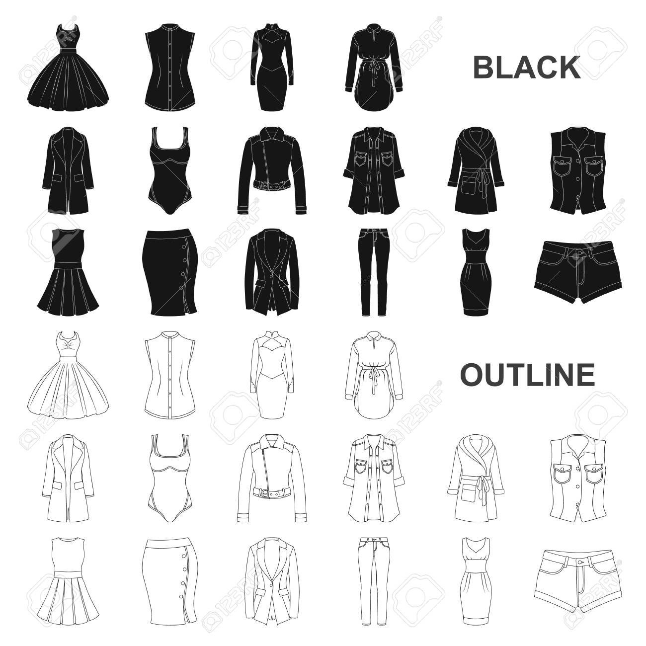 Types Of Female Hairstyles Black Icons In Set Collection For