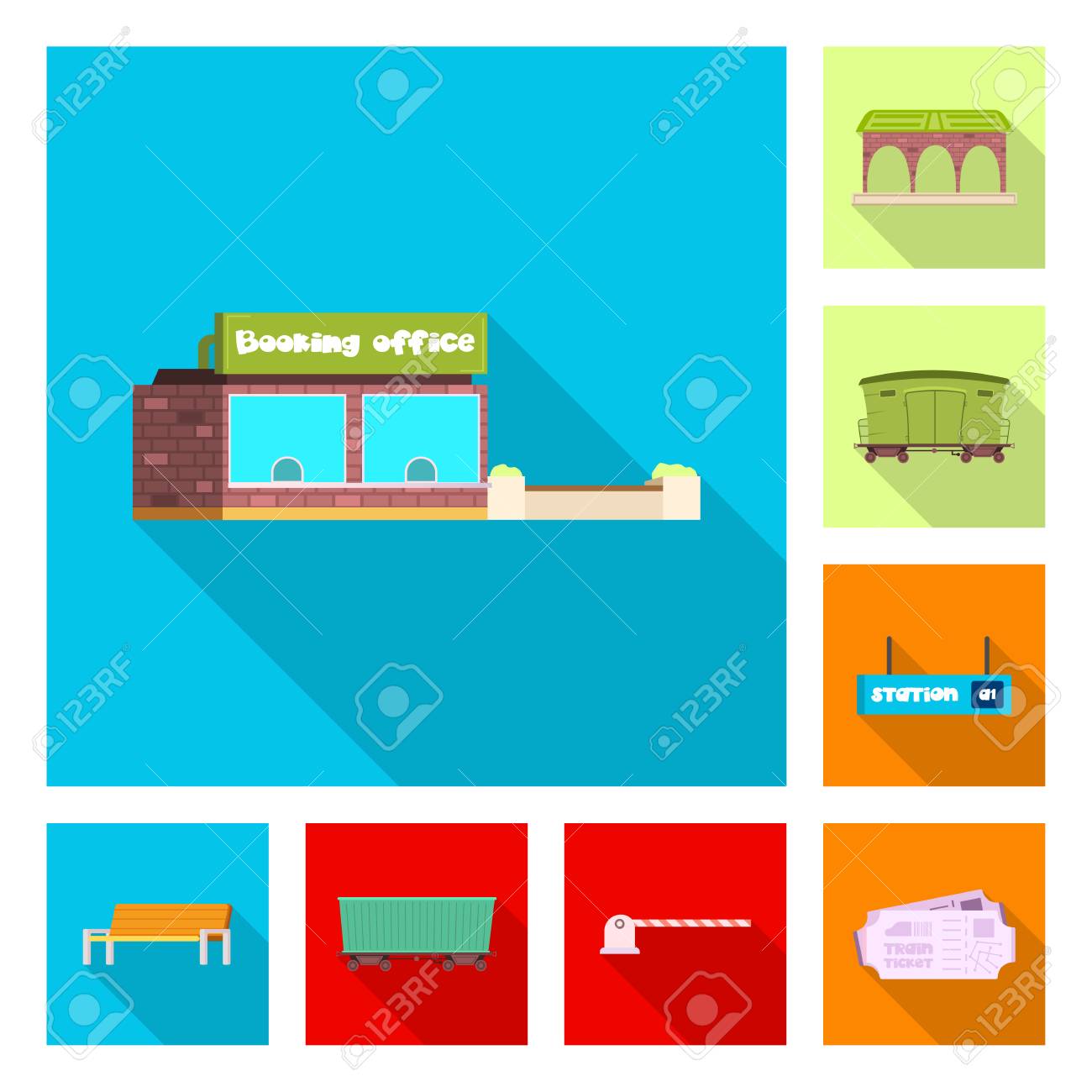 vector design of train and station logo set of train and ticket