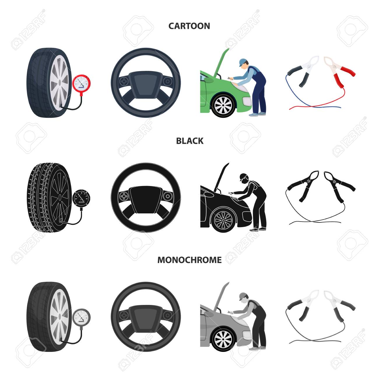 engine adjustment steering wheel clamp and wheel cartoon black
