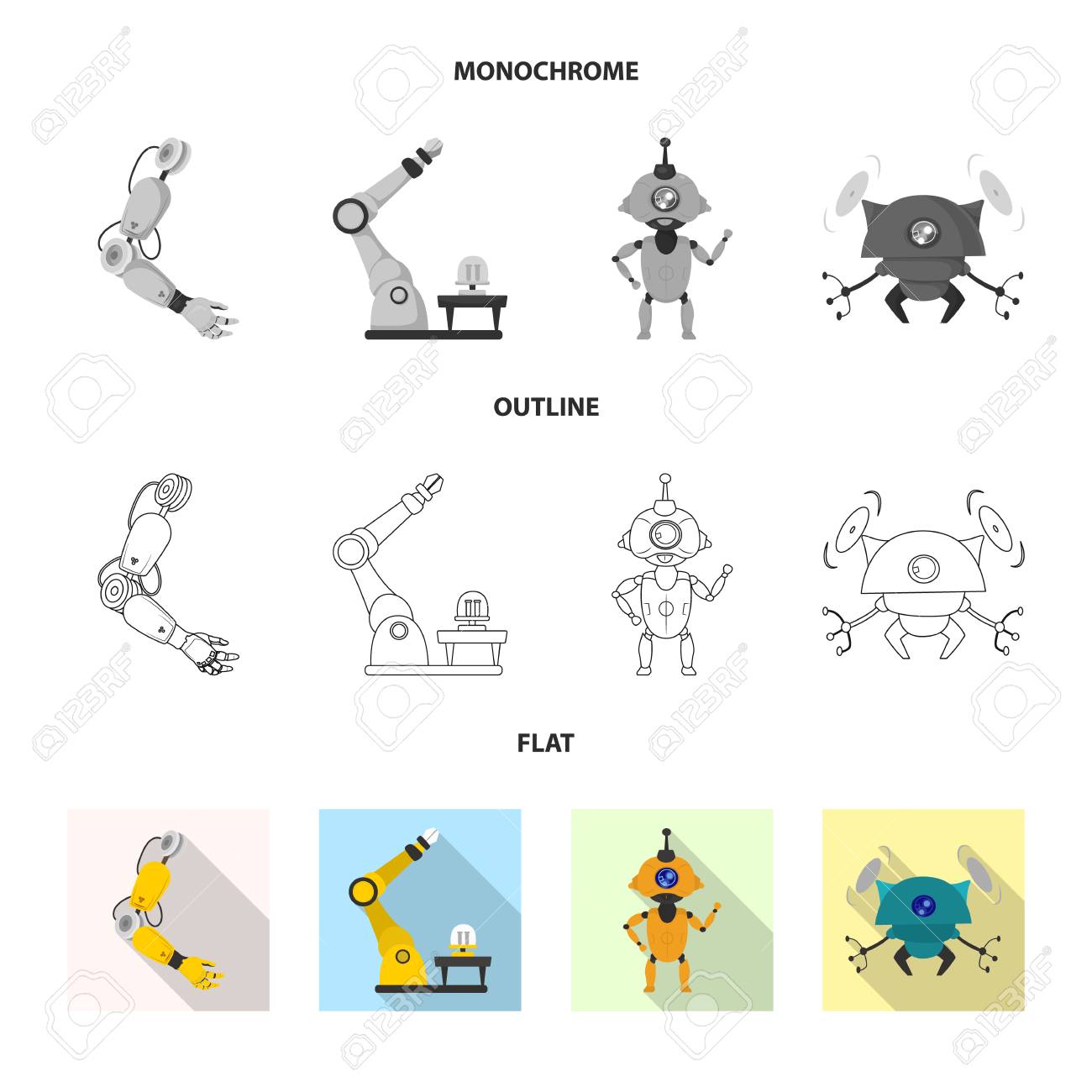 Vector Illustration Of Robot And Factory Logo Collection Of