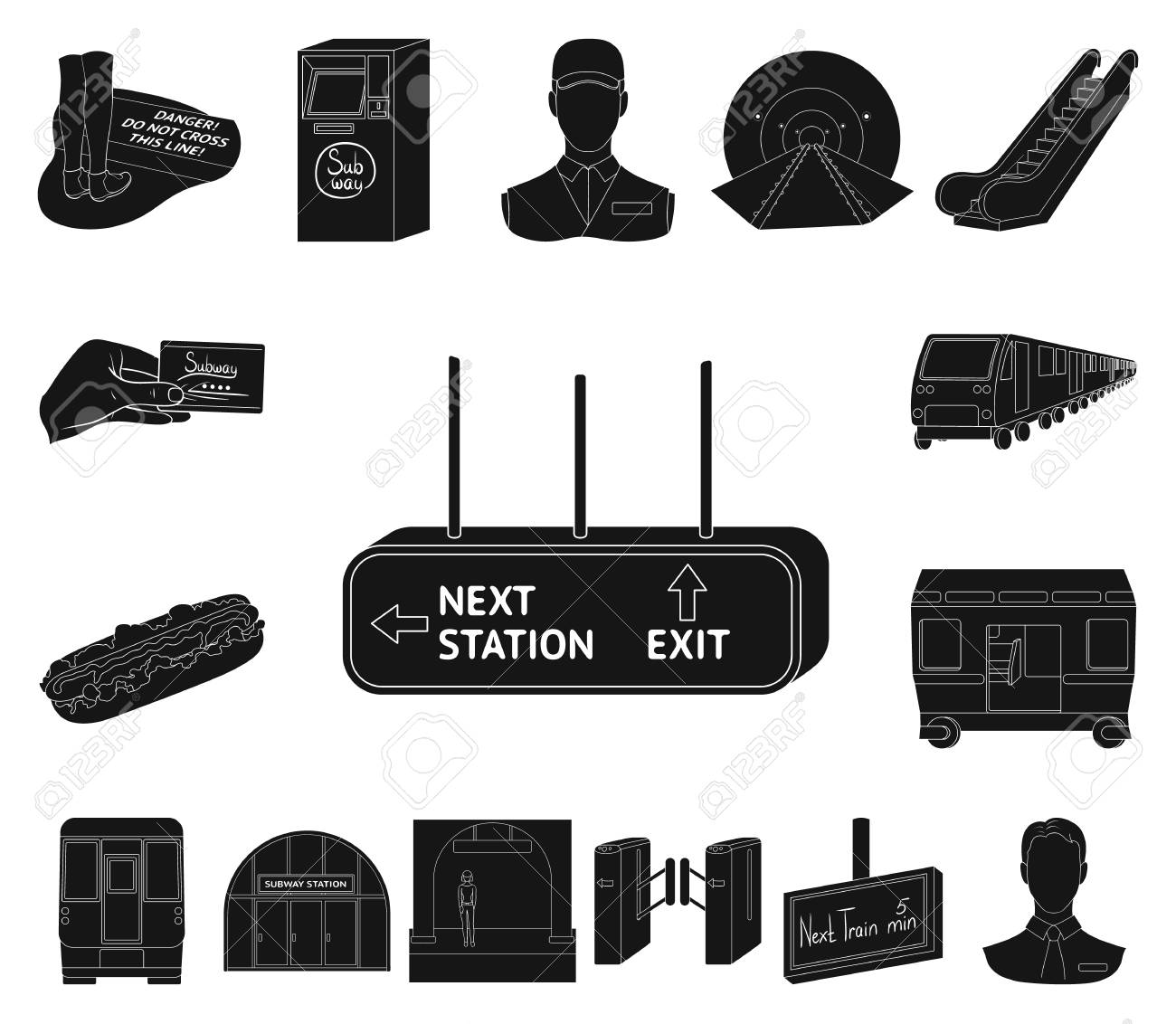 metro subway black icons in set collection for design urban